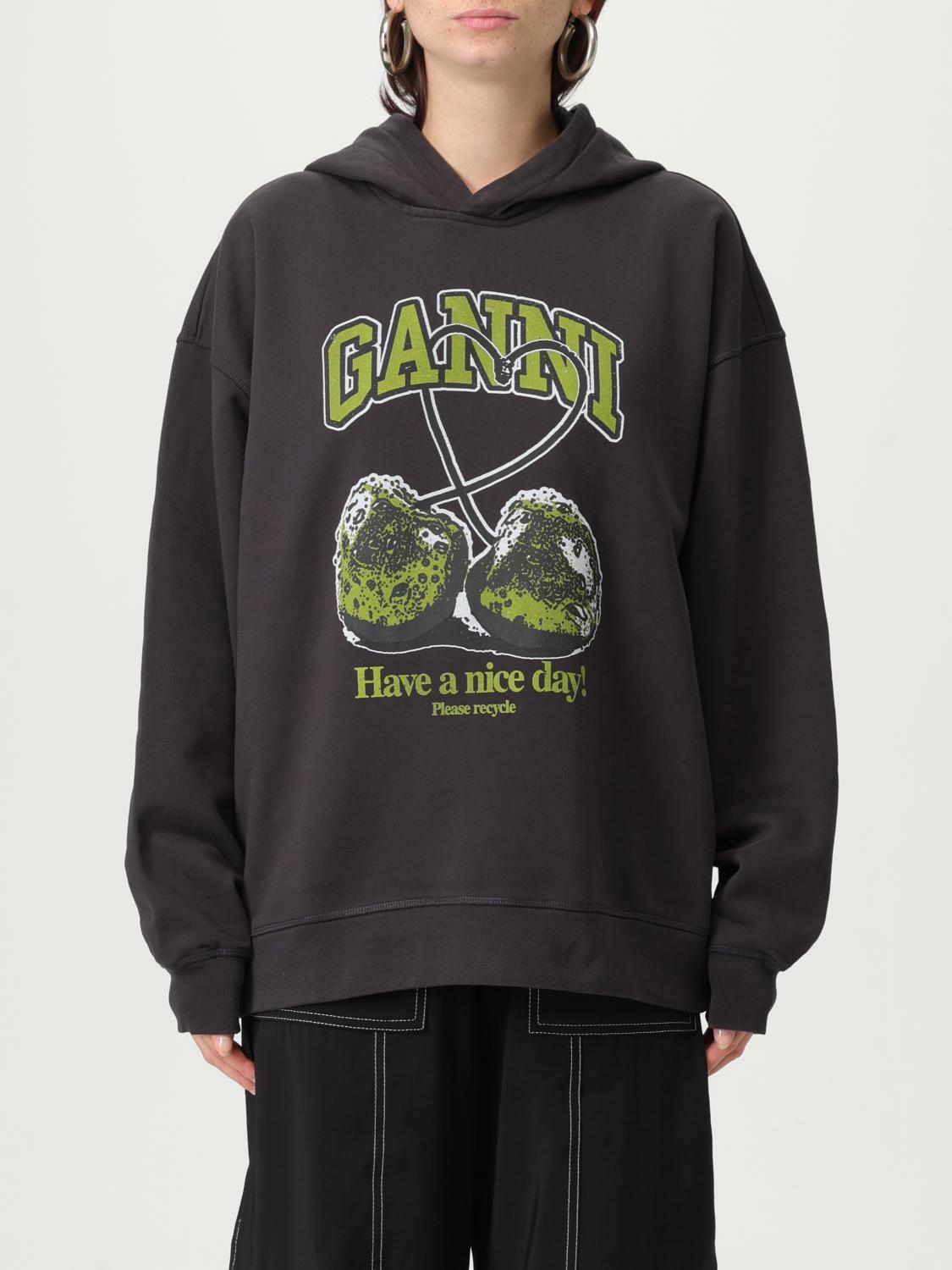 Ganni Women Cherries Organic Cotton Hoodie In Black