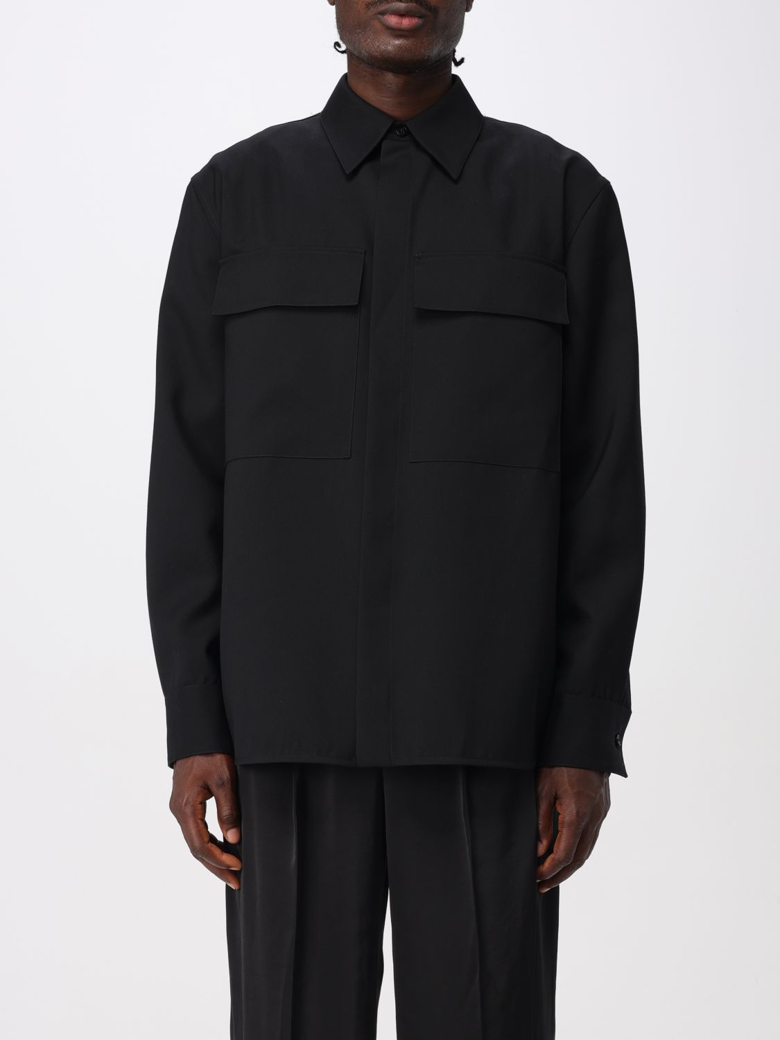 Jil Sander Black Wool Shirt With Pockets Men In Black