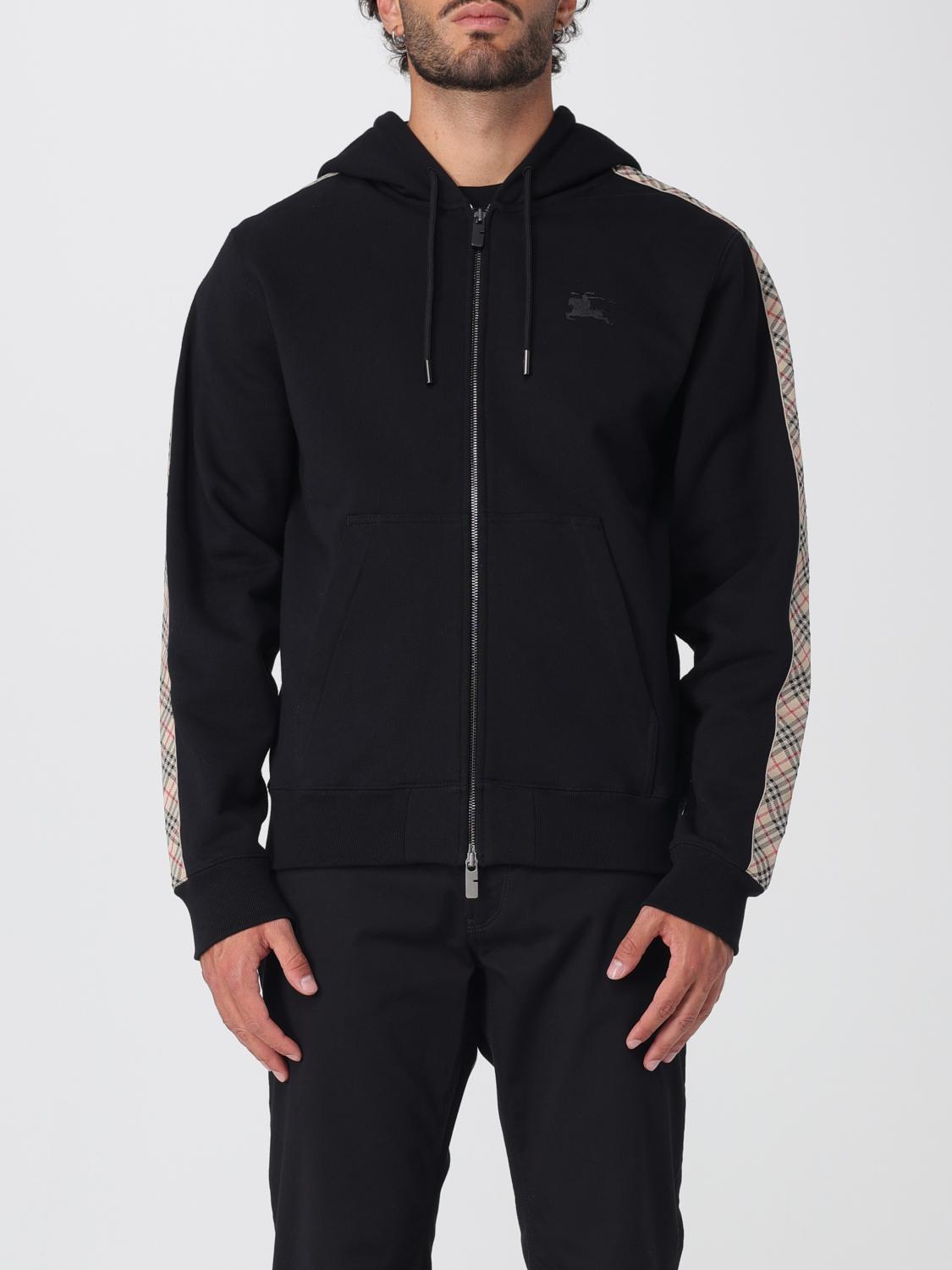 Burberry Black Sweatshirt With Check Motif Detail In Black
