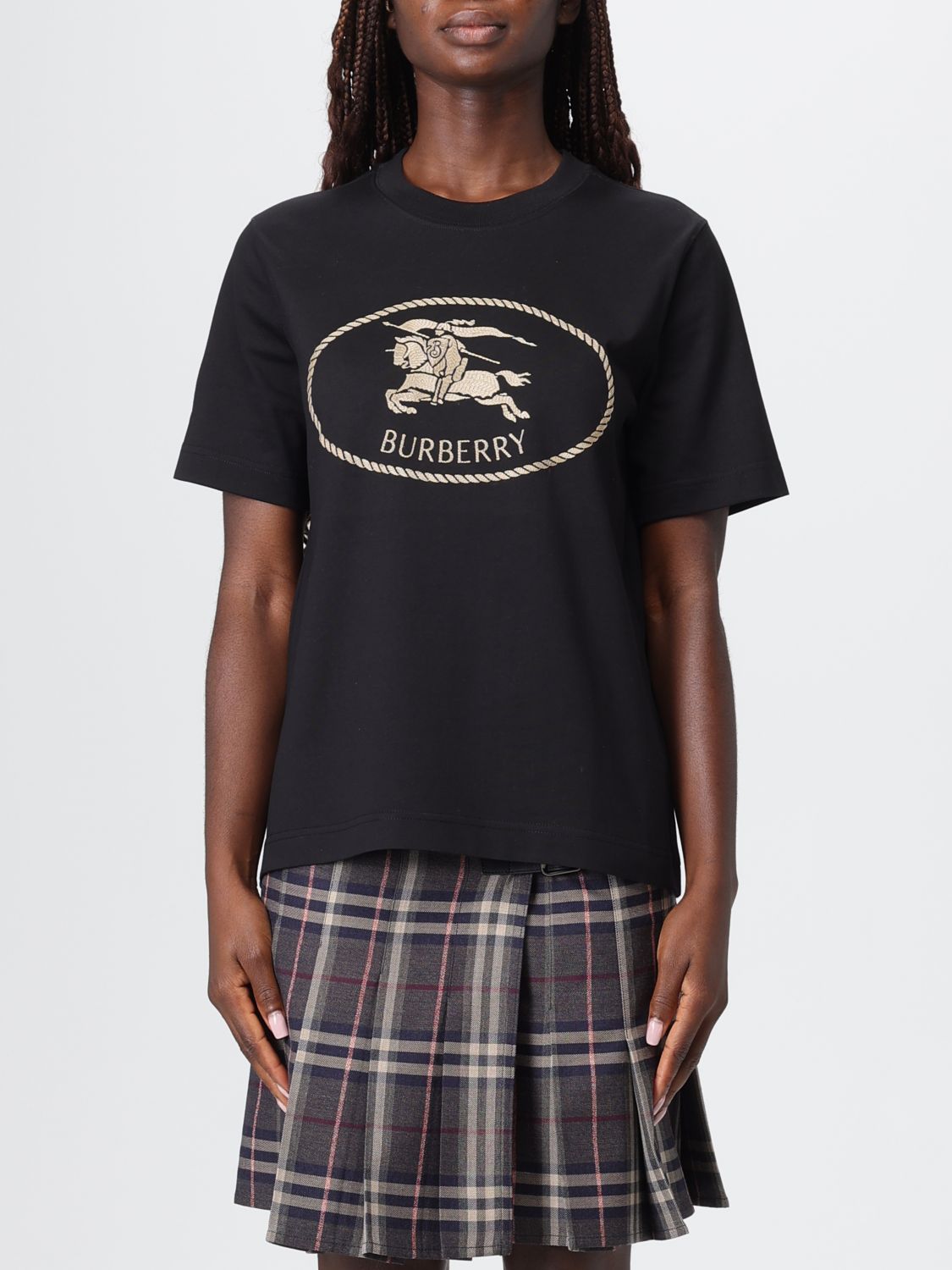 Burberry Black T-shirt With Equestrian Knight Design In Black