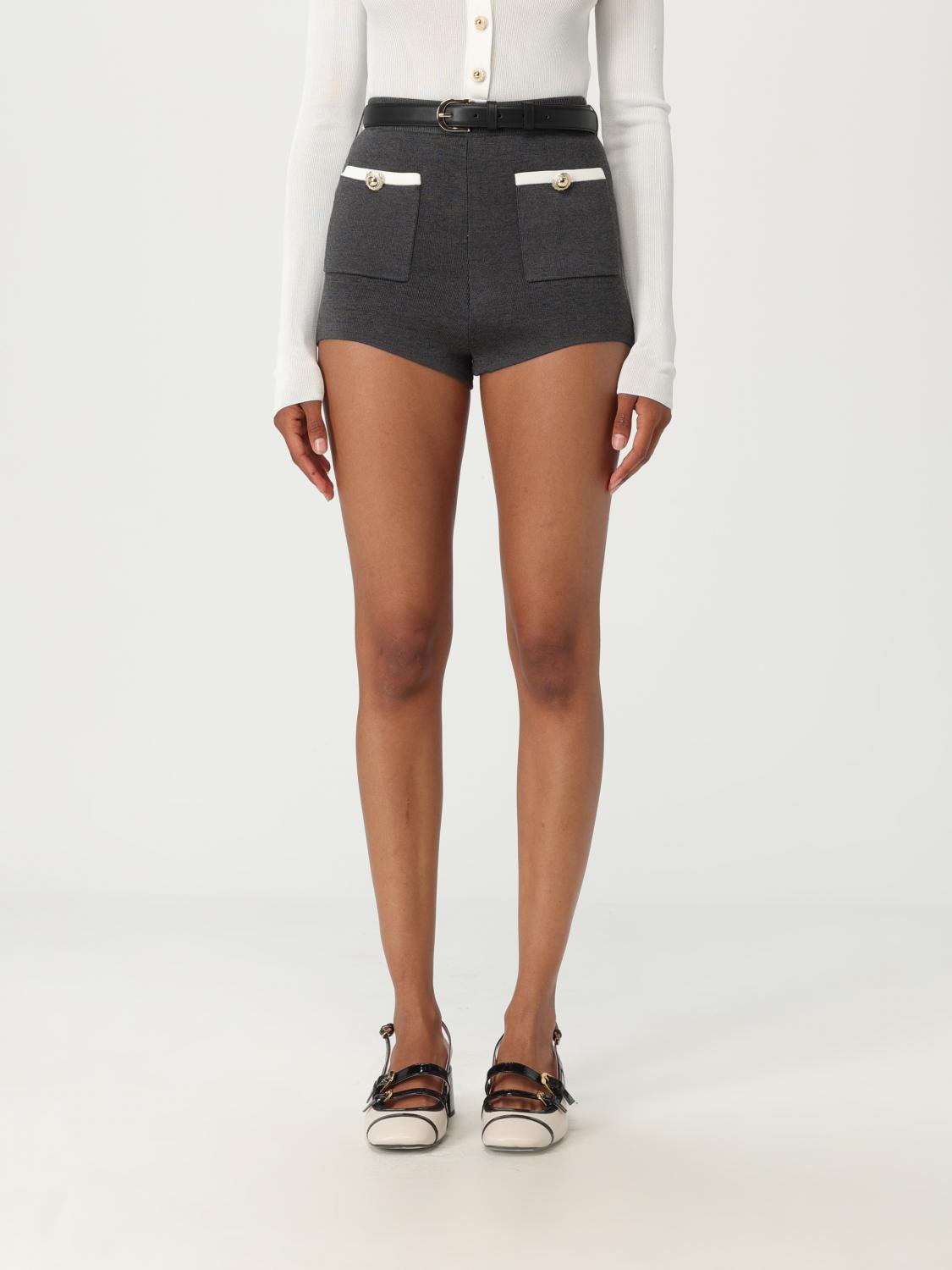 Self-portrait Ribbed Stretch Viscose Blend Shorts With Contrast Trim In Gray
