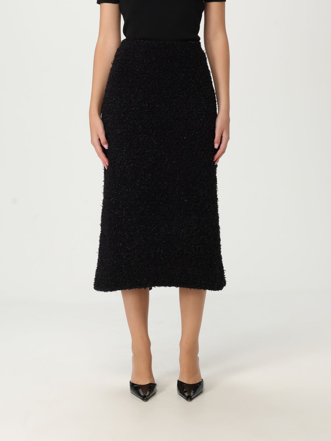 Balenciaga Tweed Midi Skirt In Black
