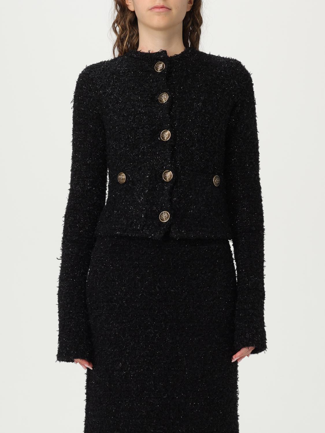 Balenciaga Button Detailing Tweed Cropped Cardigan In Black