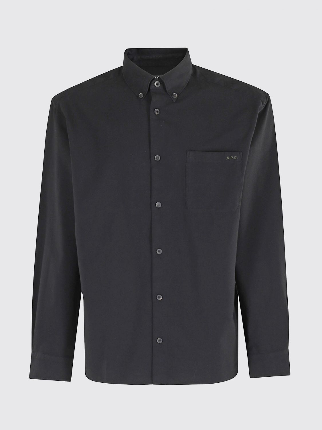 Apc A.p.c. Logo-embroidered Long-sleeved Shirt In Black