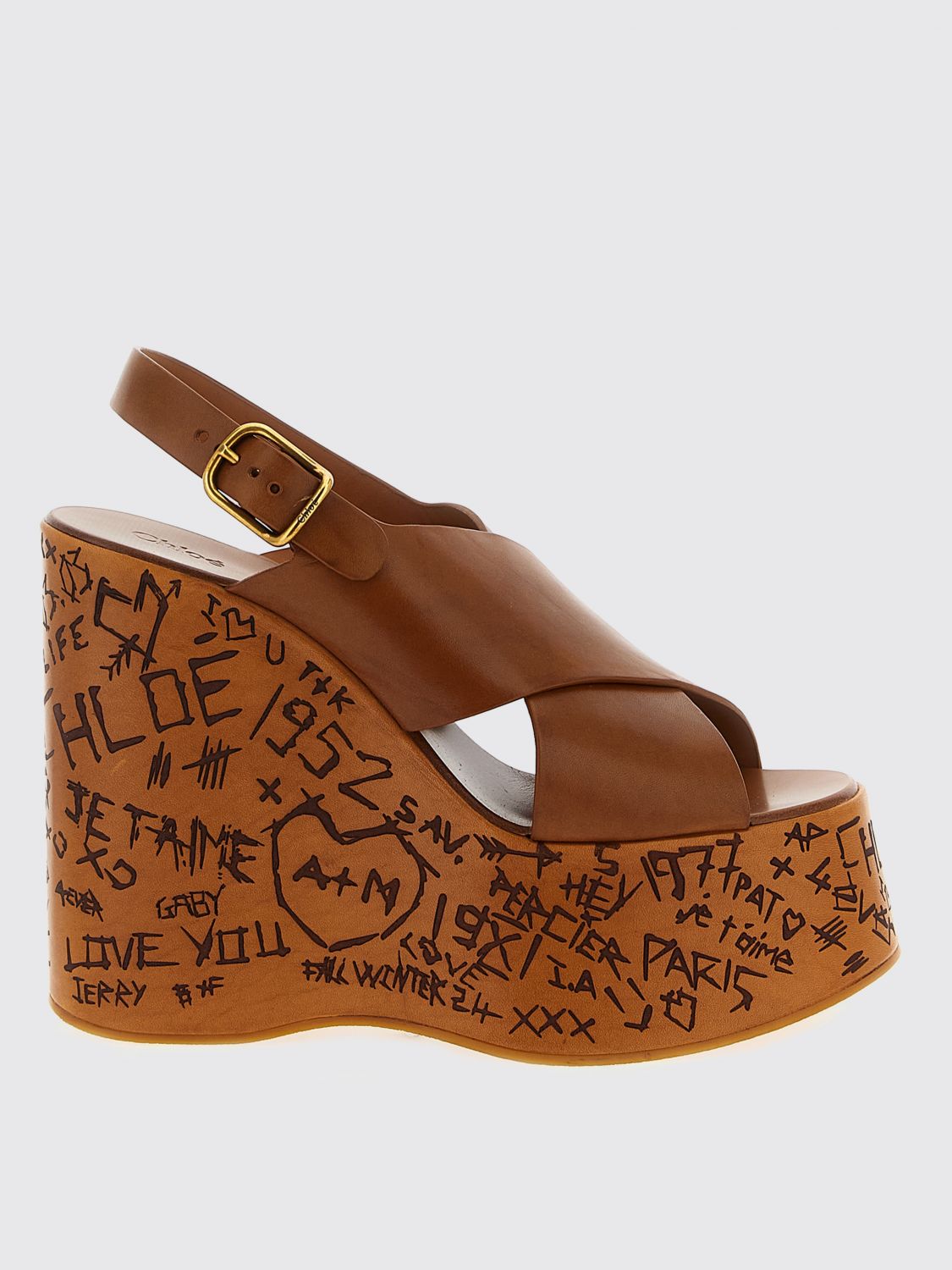 Chloé Chloe Women Brown Leather Maxime Wedges In Brown