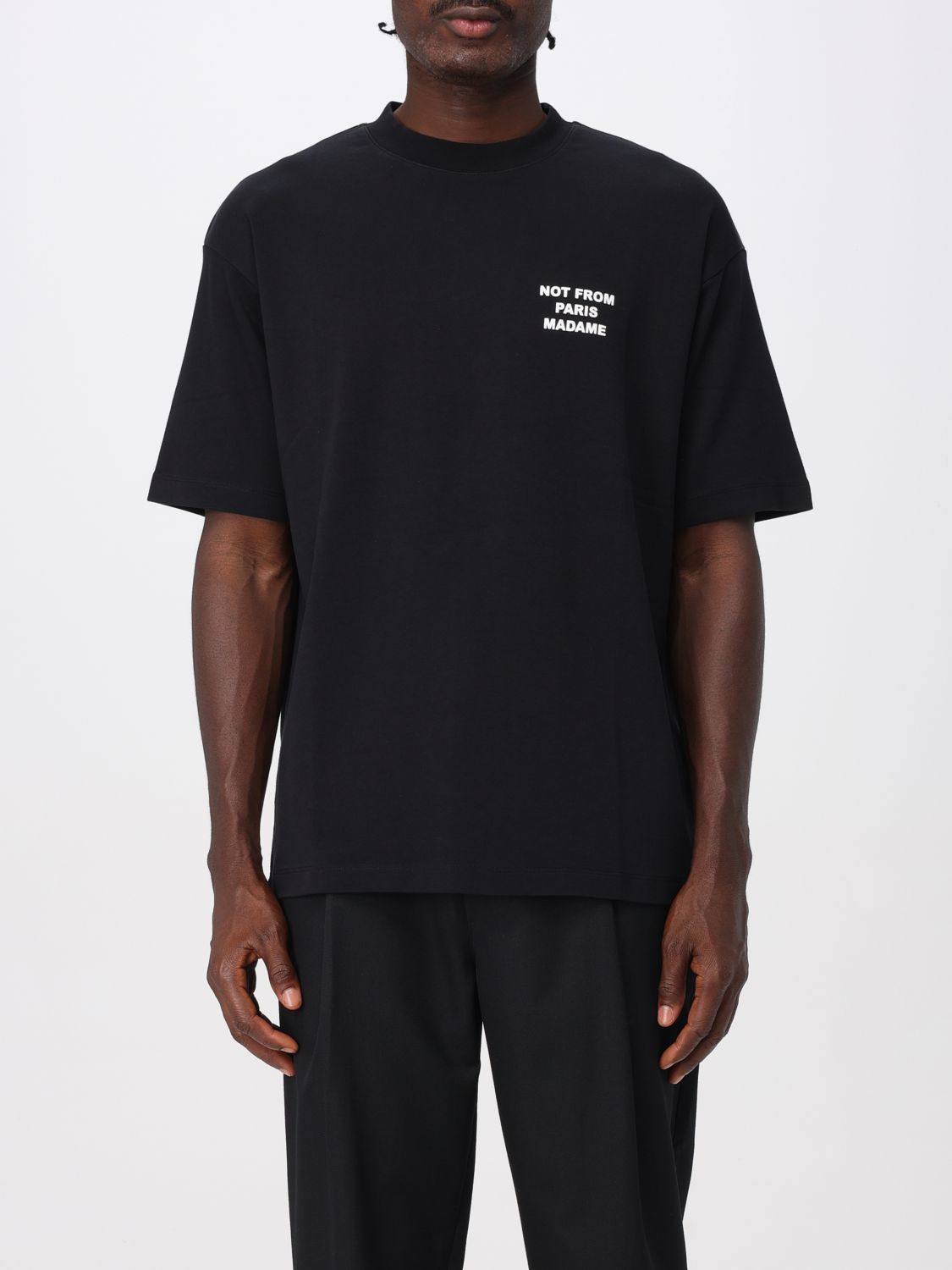 Drôle De Monsieur Blue Crewneck T-shirt With Slogan Print On The Front And Back In Cotton Man In Black