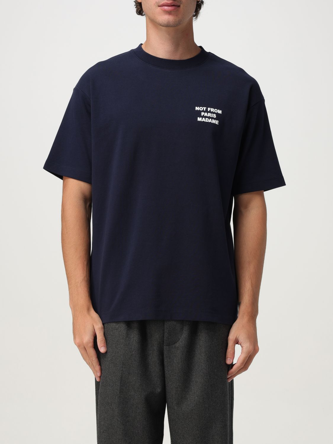 Drôle De Monsieur Blue Crewneck T-shirt With Slogan Print On The Front And Back In Cotton Man In Blue