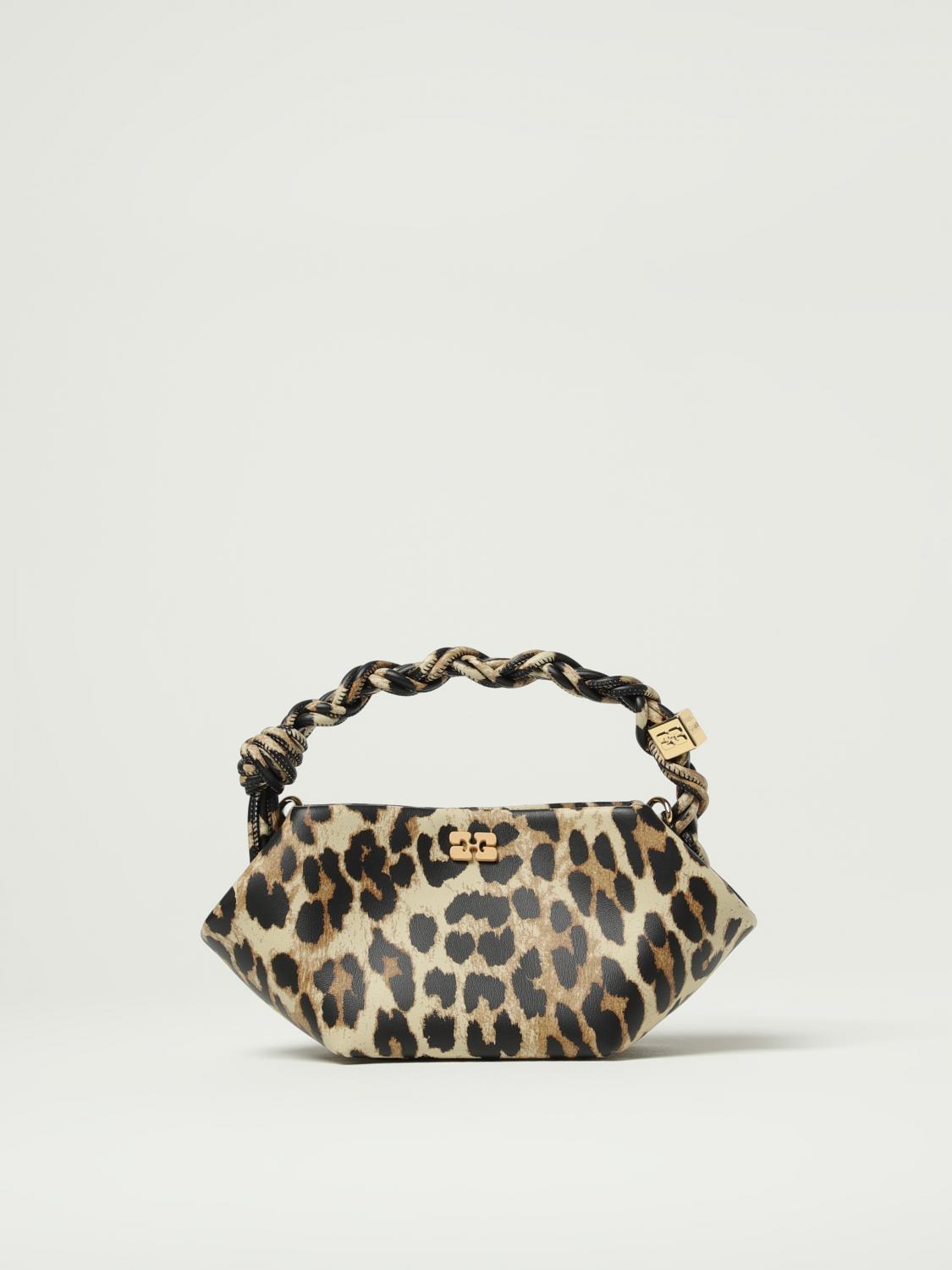 Ganni Leopard Print Mini Bou Bag With Twisted Handle