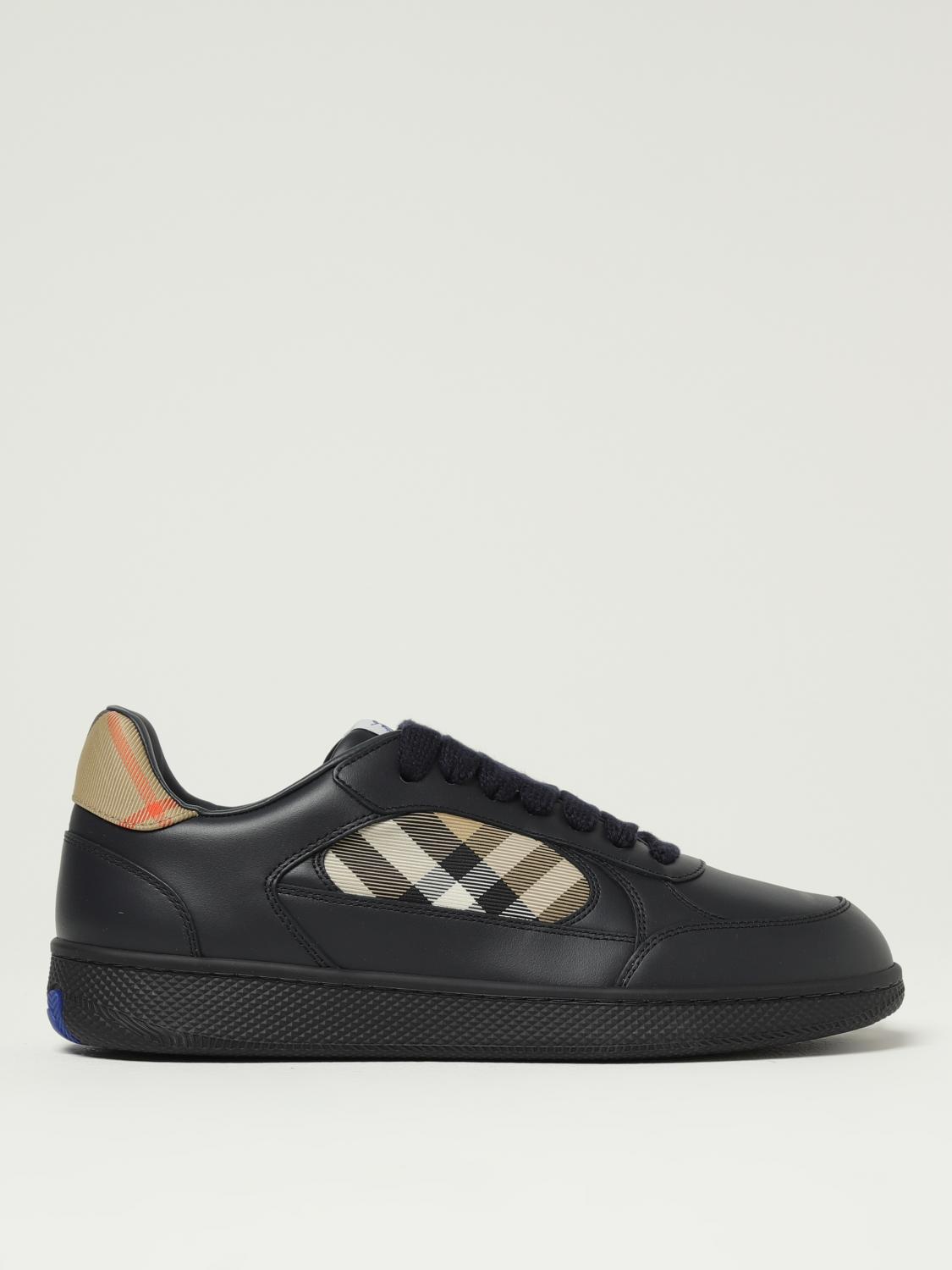 Burberry Indigo Blue Leather And Check Sneaker Terrace