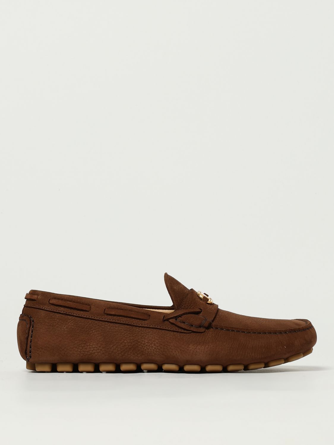 Valentino Loafers With Rubber Sole And Topstitching In Brown