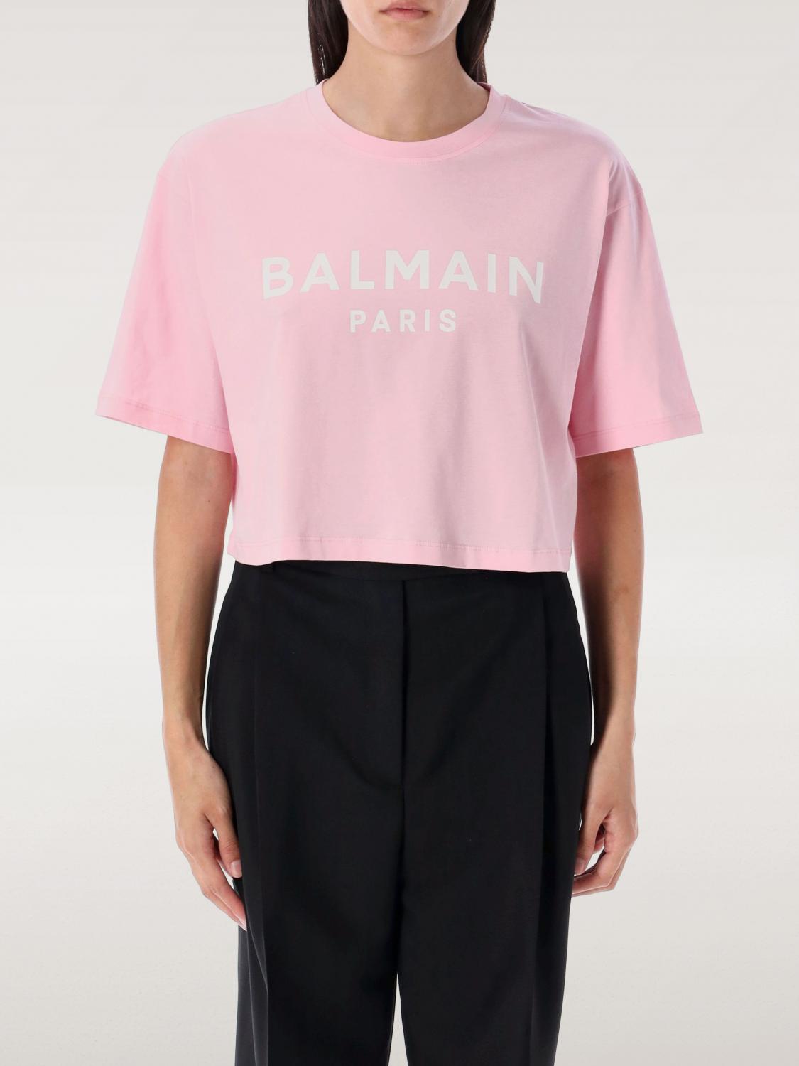 Balmain Logo Print Cropped T-shirt In White