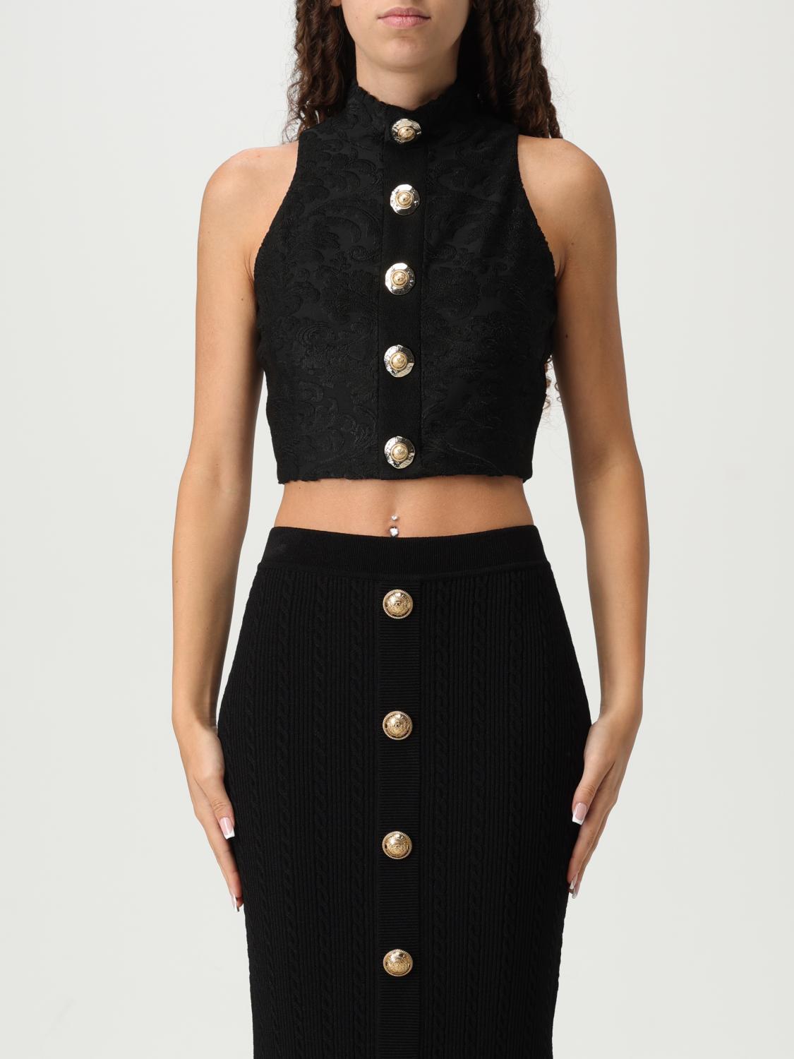 Balmain Baroque-pattern Buttoned Top In Black