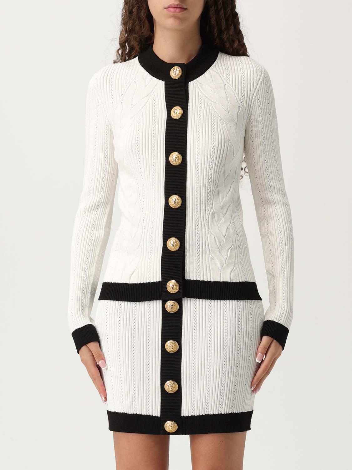 Balmain Two-tone Cardigan Sweaters And Cardigans White/black In Gray