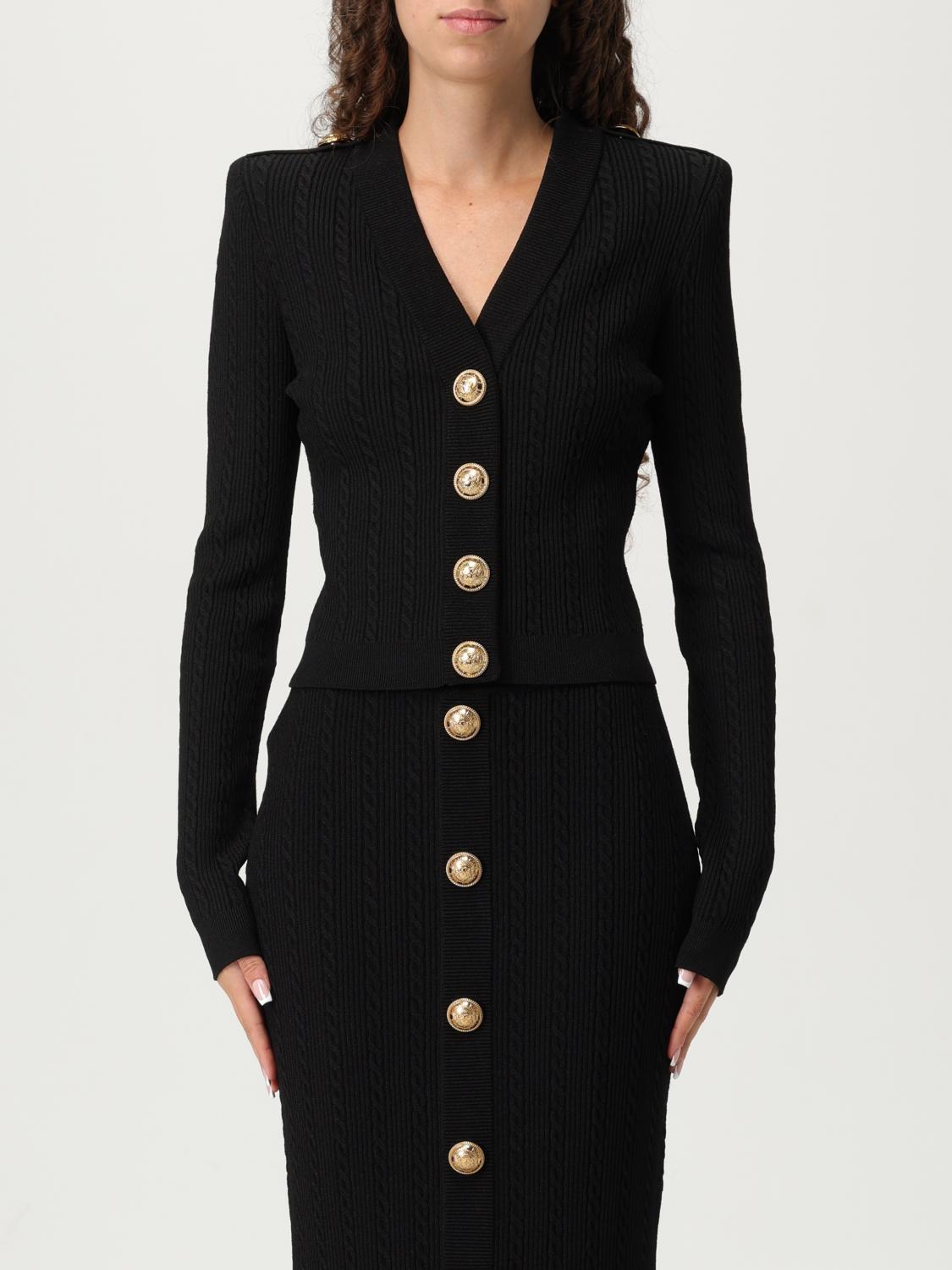 Balmain Long Sleeves Ribbed And Cable-knit Cardigan In Gold
