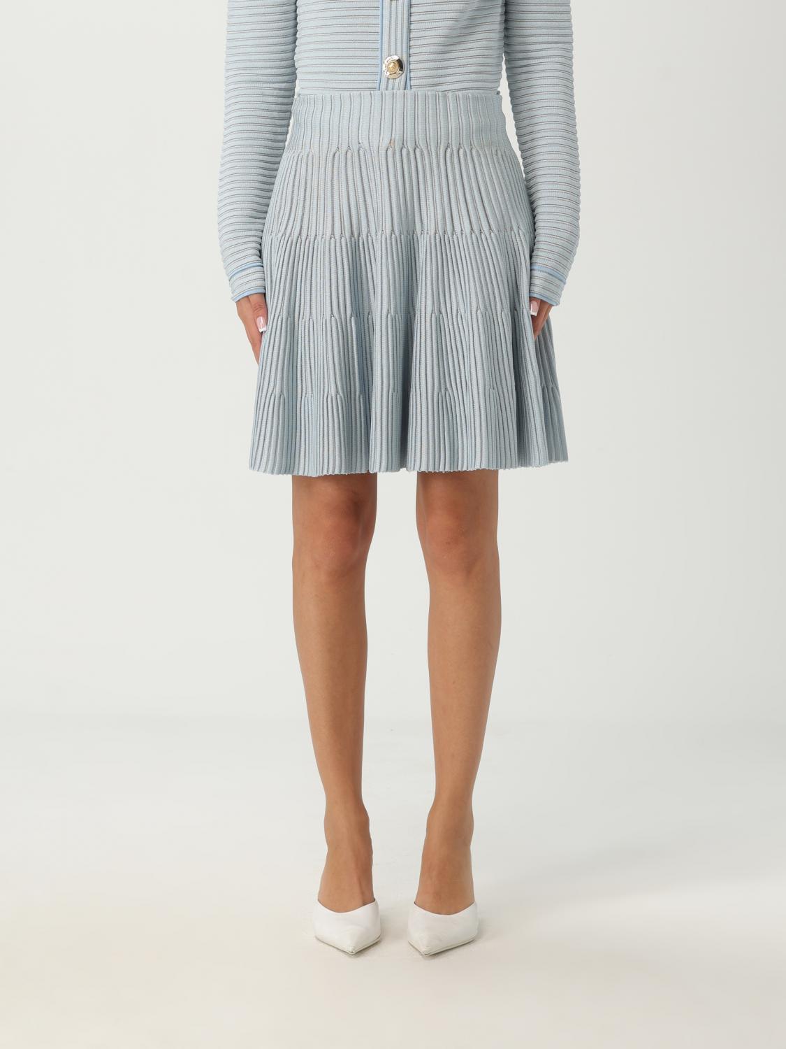 Balmain Textured Knit Flared Skirt In Blue