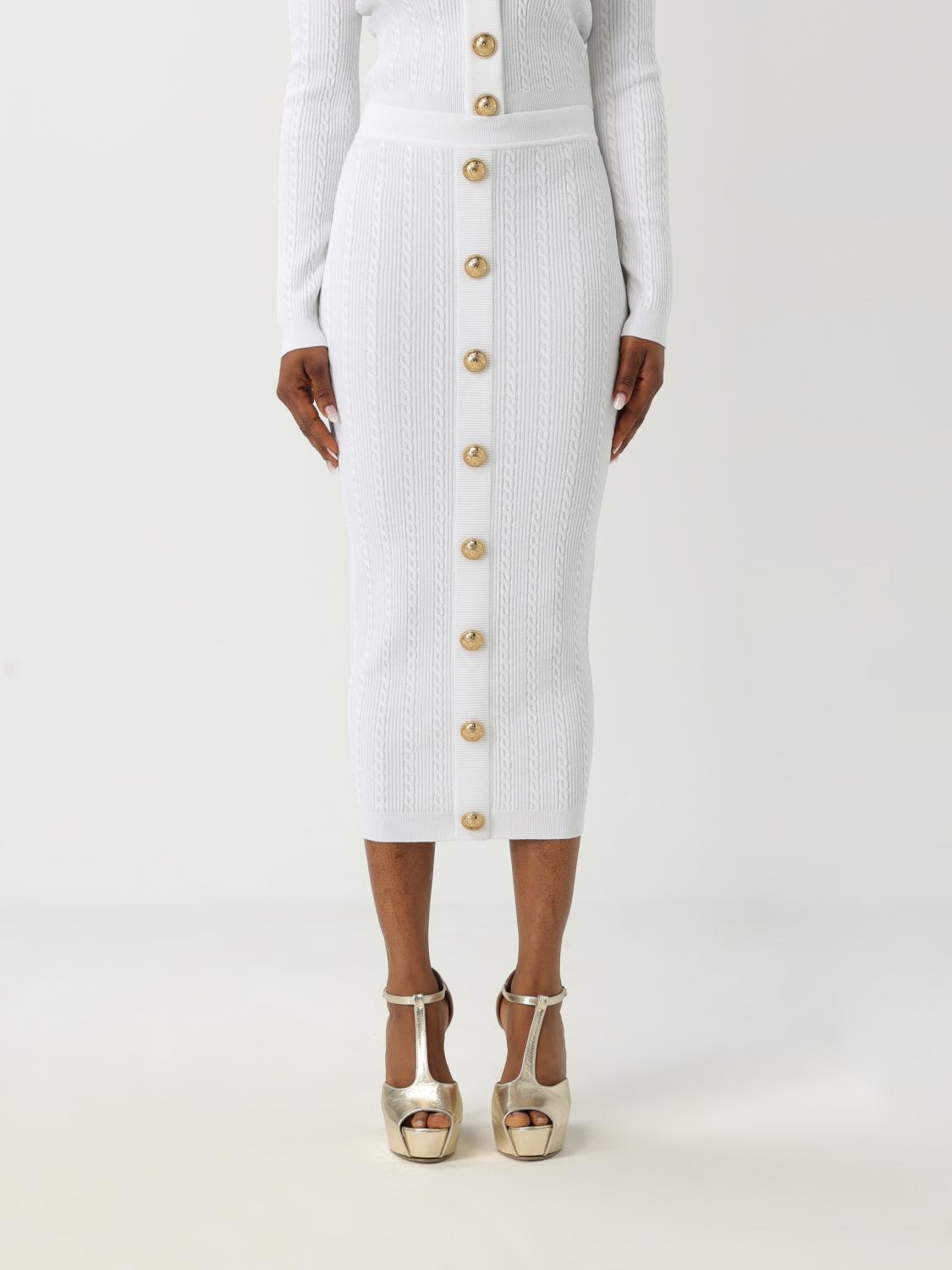 Balmain Long Skirt In White Viscose Blend In White