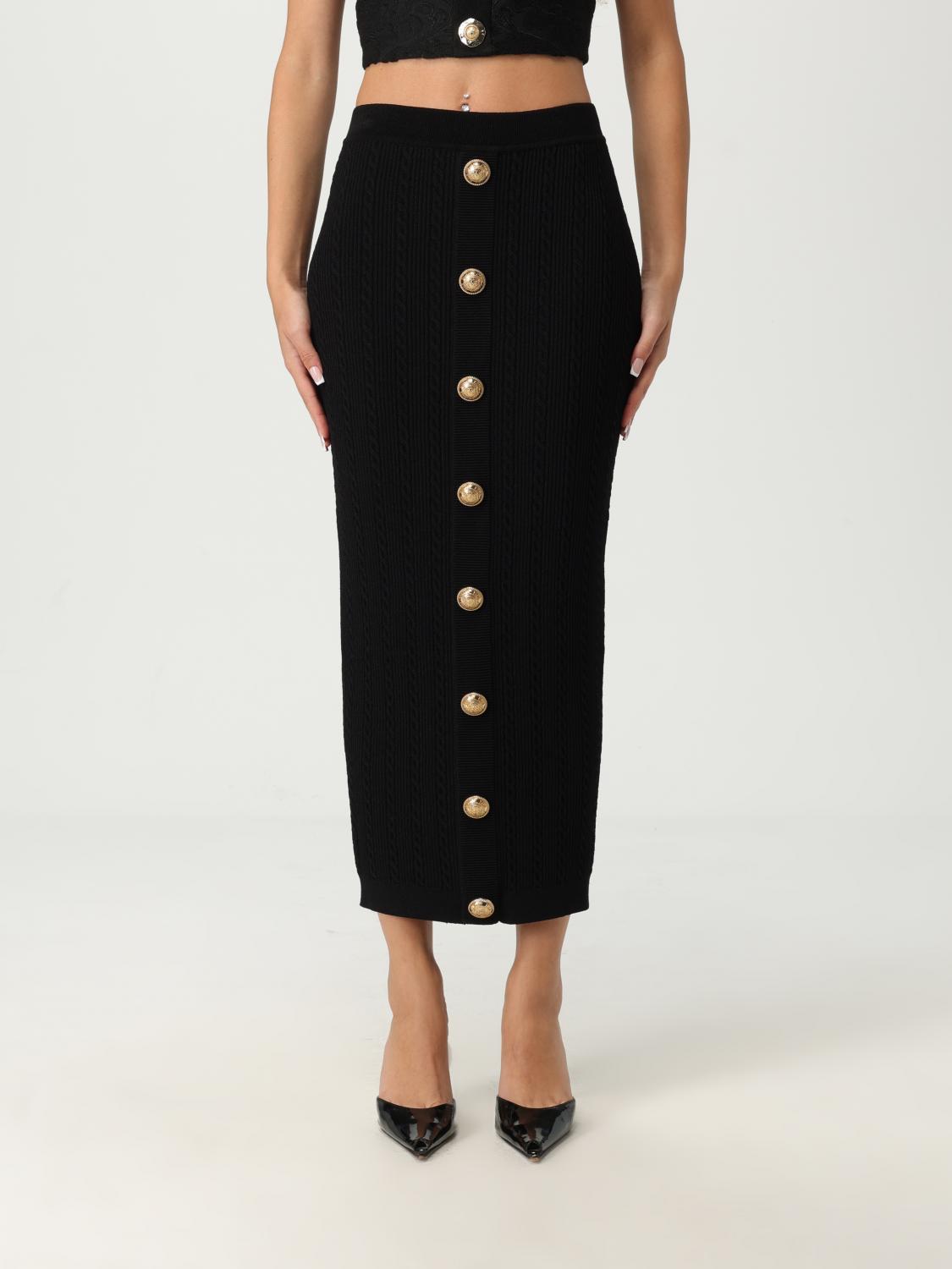 Balmain Black Skirt With Logo Buttons And Zip Closure In Black