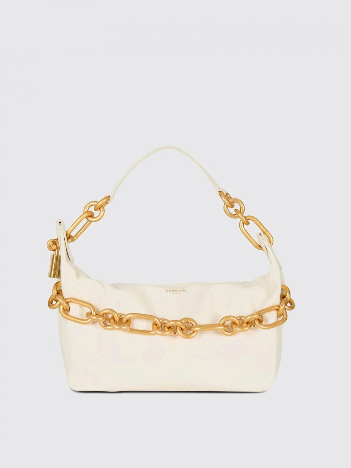 Balmain Medium Sync Leather Shoulder Bag In White