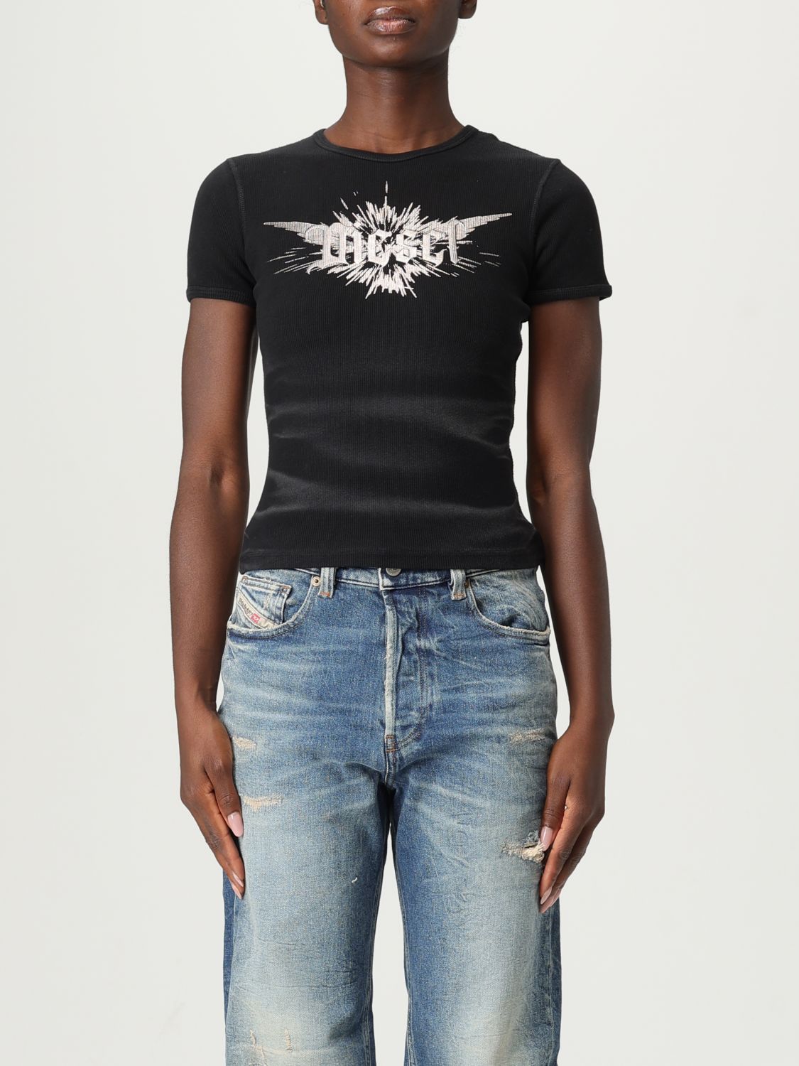 Diesel Womens 02 T-ele-p2 Graphic-print Cotton-jersey T-shirt In Black