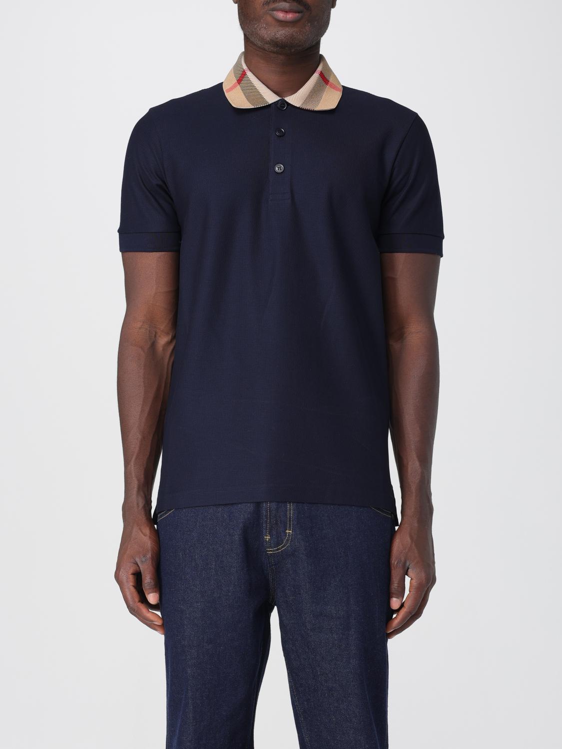 Burberry Slim Fit Check Collar Cotton Polo Shirt Clothing In Blue