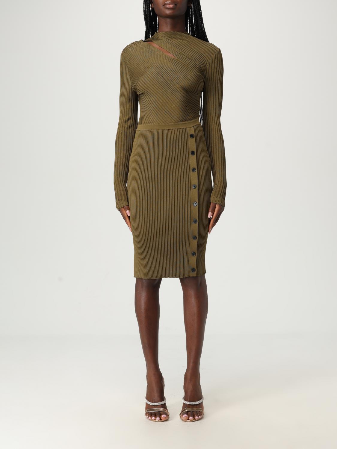 Self-portrait Self Portrait Ribbed Knit Mini Dress With Cut Outs In Khaki In Green