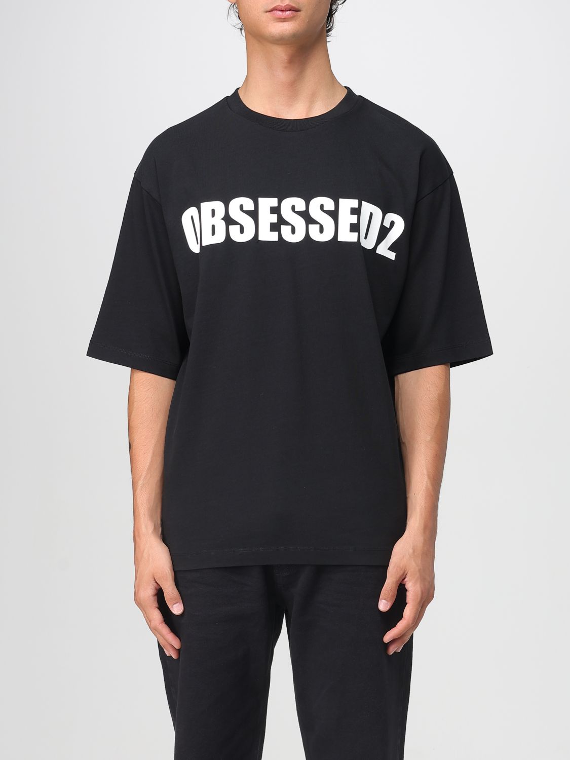 Dsquared2 Black Crewneck T-shirt With Maxi Logo Lettering On The Front In Black