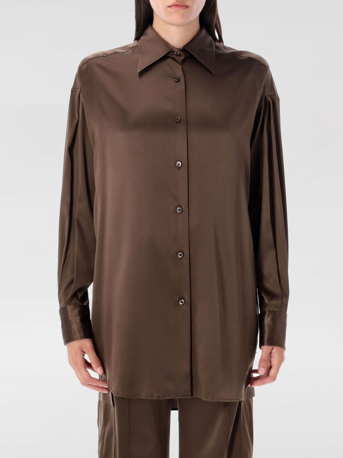 Tom Ford Fluid Silk Charmeuse Shirt In Brown