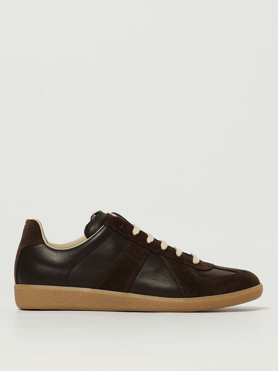 Maison Margiela Low-top Sneakers Featuring Suede Panels In Brown