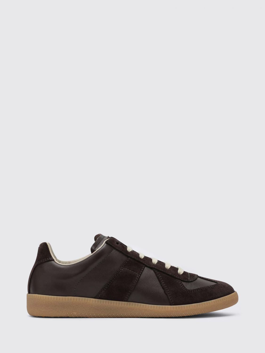 Maison Margiela Low Top Leather Sneakers With Round Toe In Brown