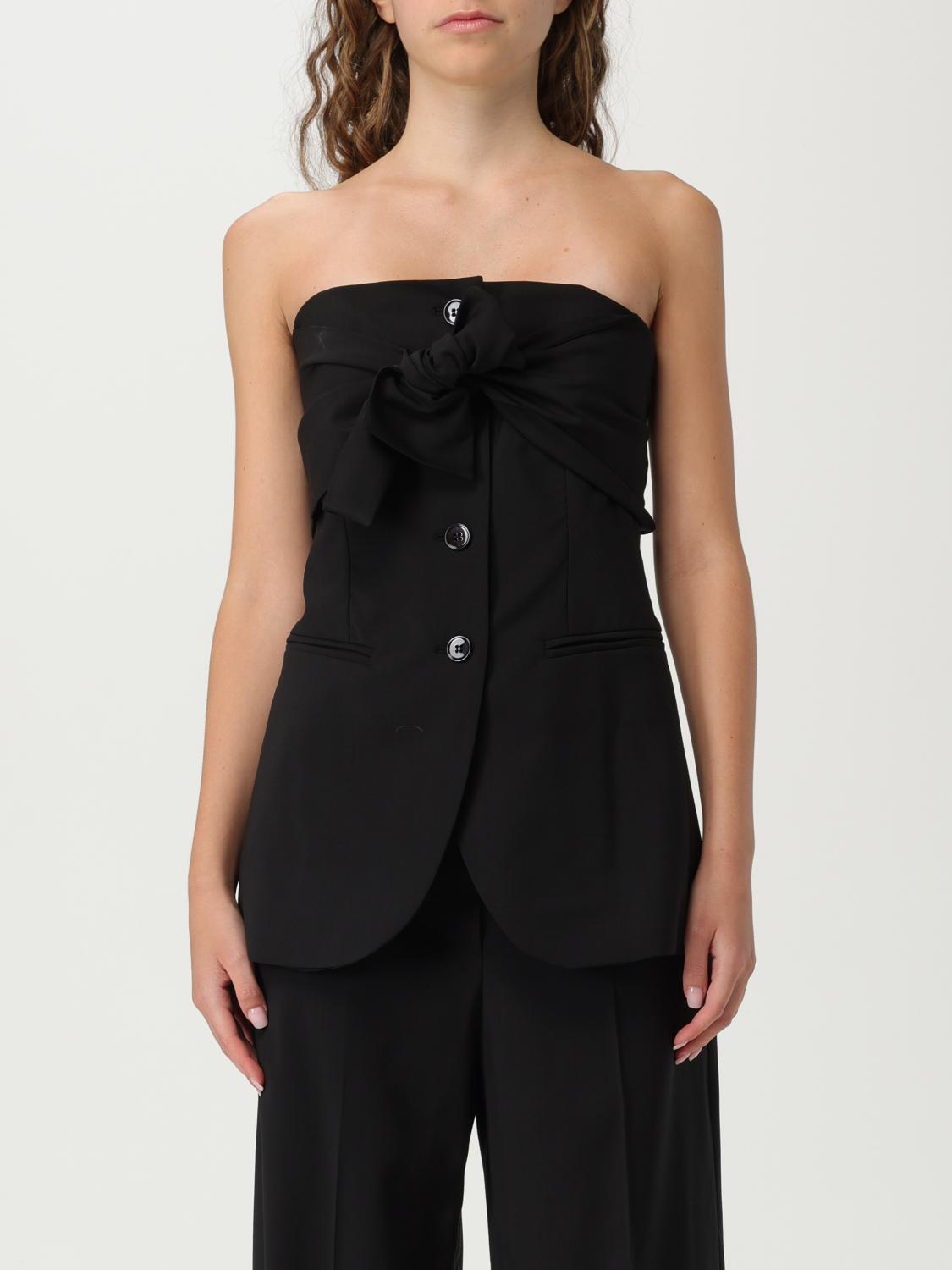 Max Mara Veruska Strapless Tie-front Wool-canvas Top In Black