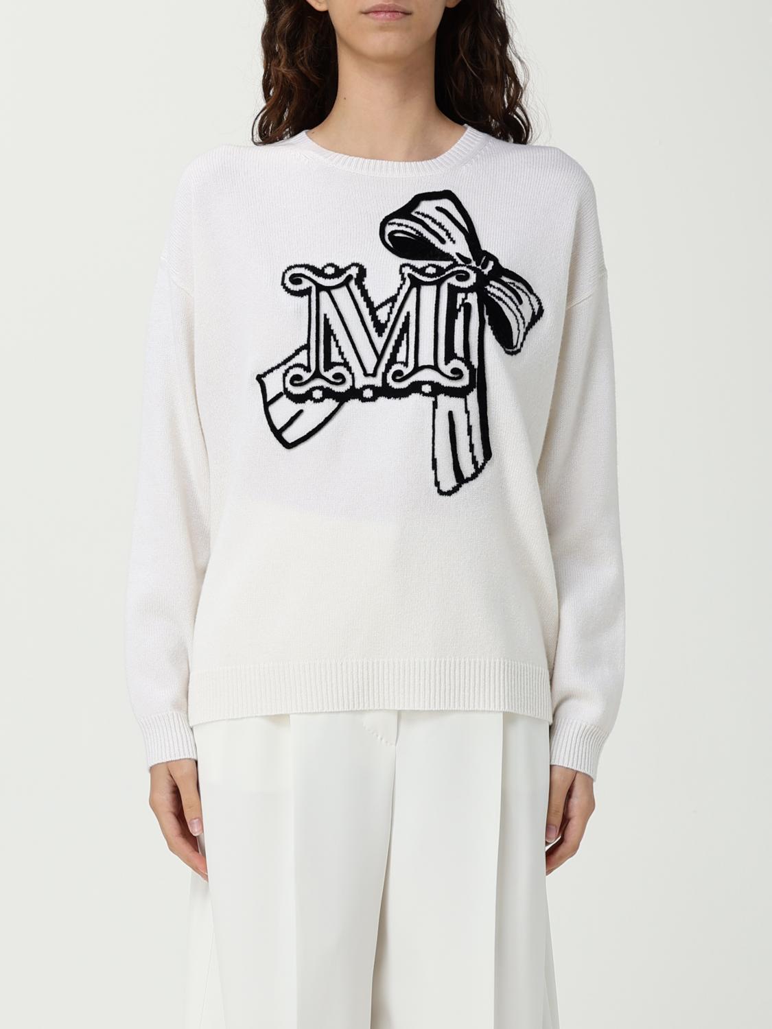 Max Mara Wool And Cashmere Pullover With Velvet Effect Embroidery Clothing In White