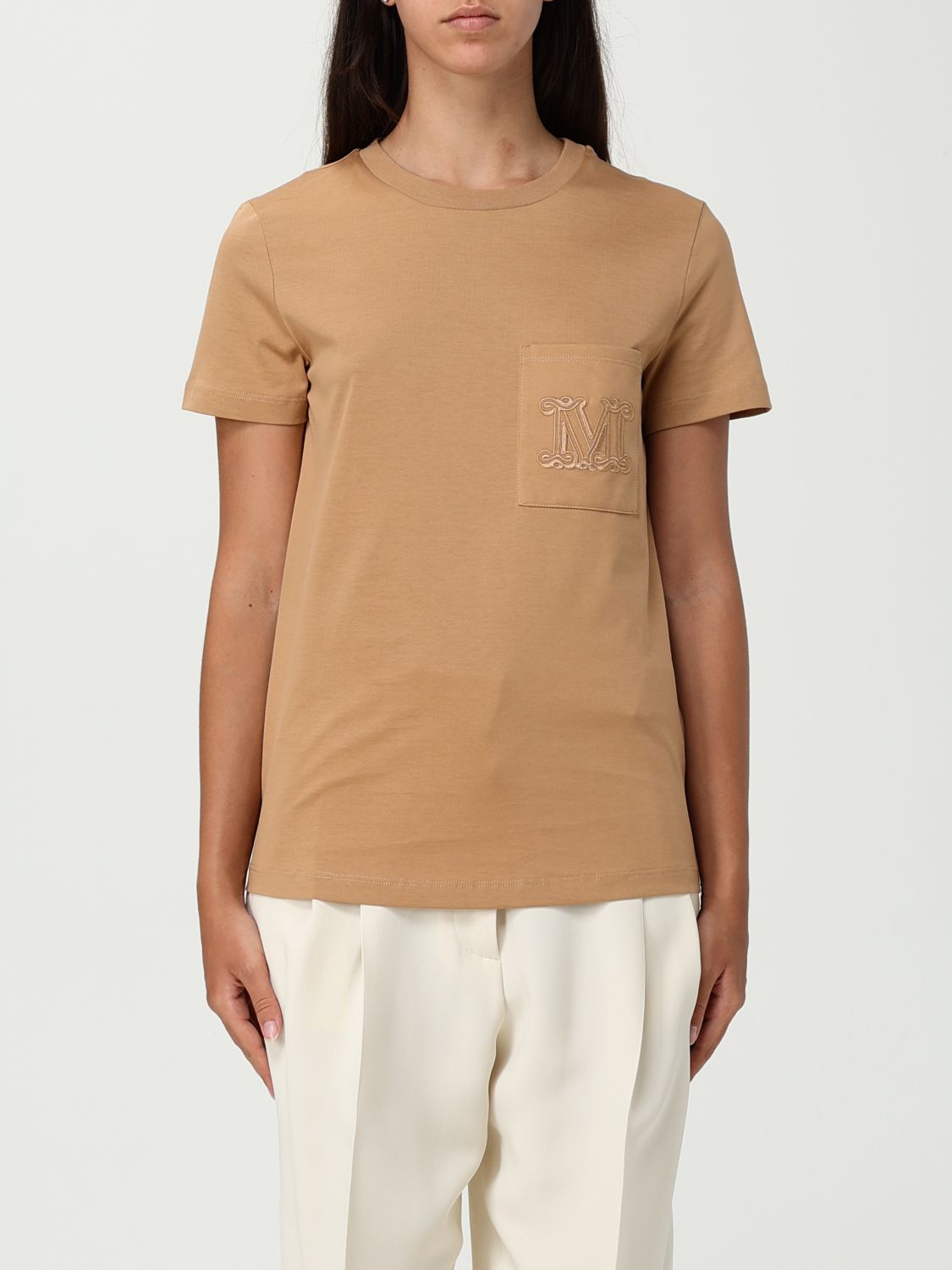 Max Mara Camel-coloured T-shirt In Cotton In Brown