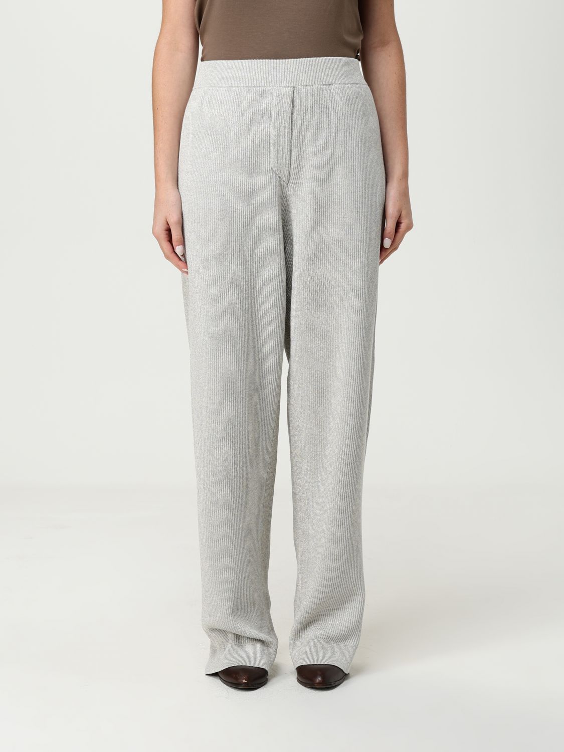 Brunello Cucinelli Vanise Sparkling Knitted Trousers In Gray