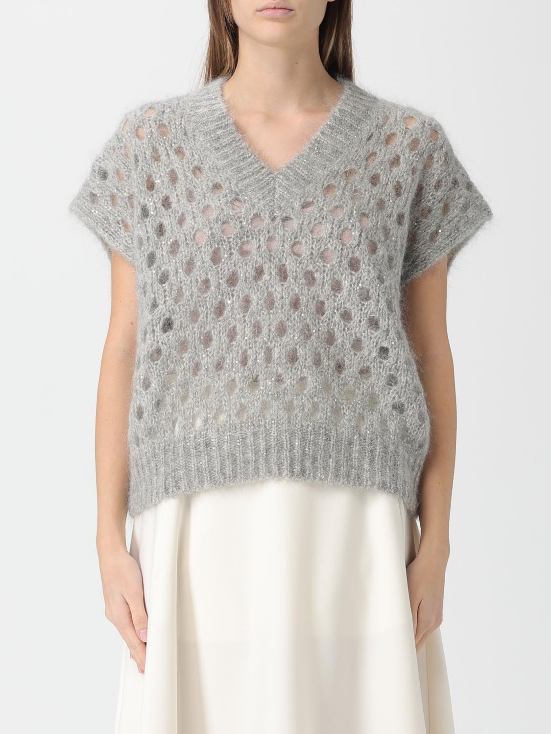 Maglia a v in lana mohair con paillettes Brunello Cucinelli