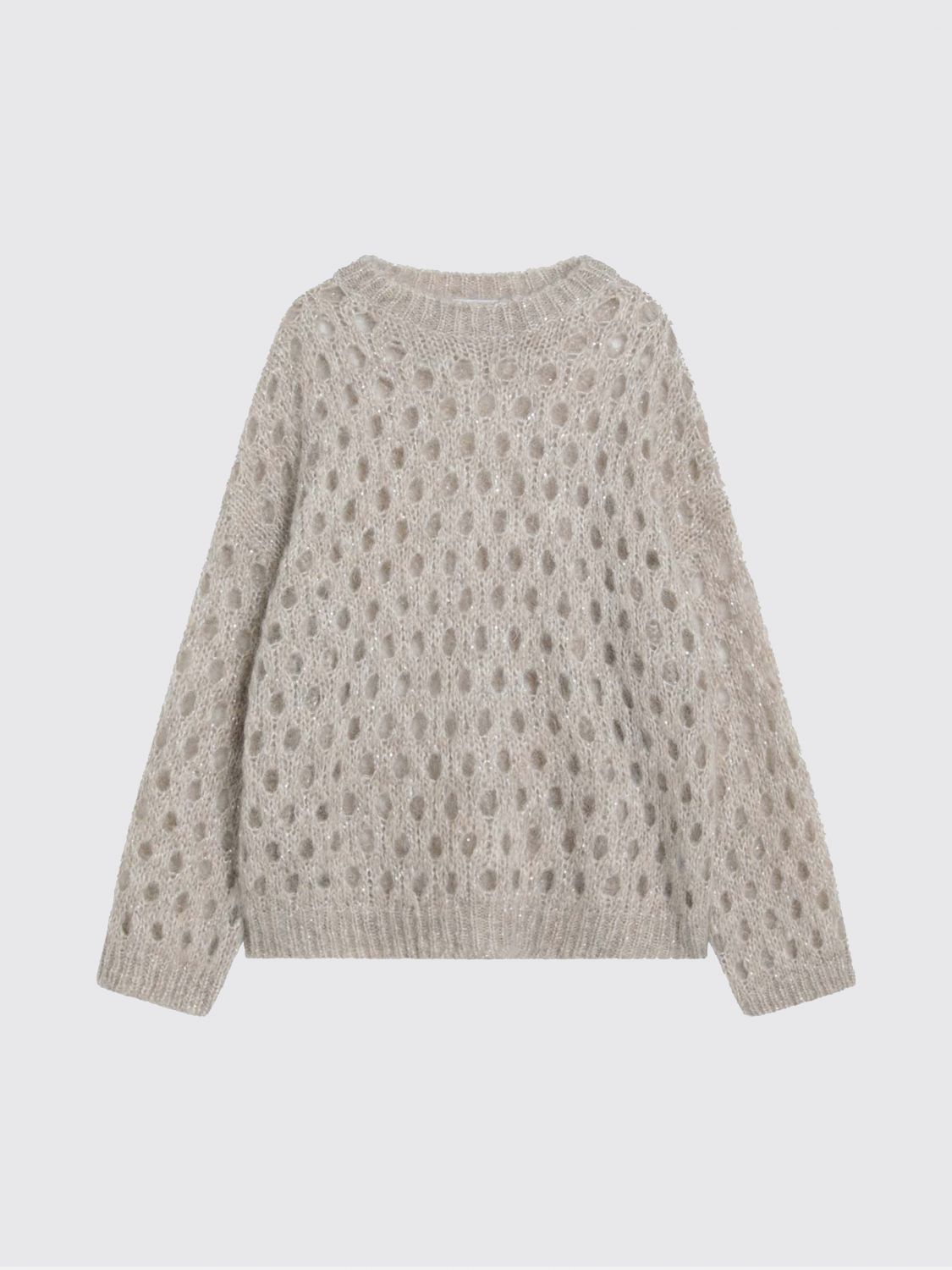 Brunello Cucinelli Beige Openwork Mohair-blend Sweater In Gray