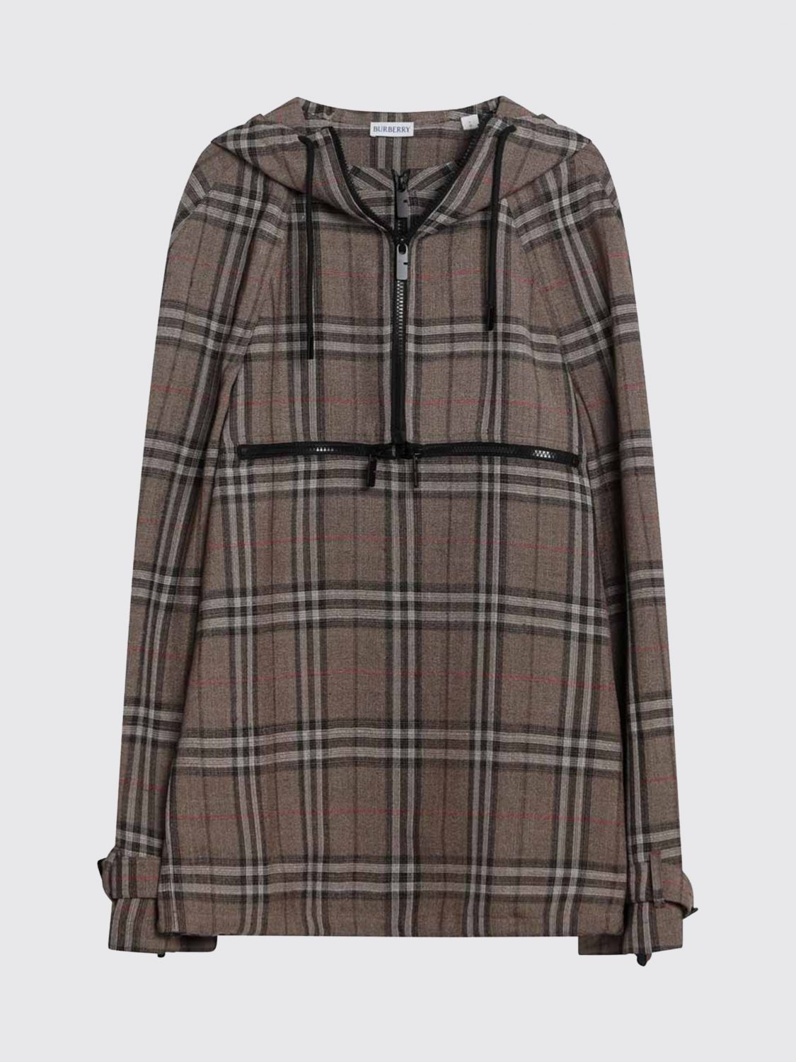 Burberry Half-zip Jacket With Check Pattern In Silk Blend In Brown