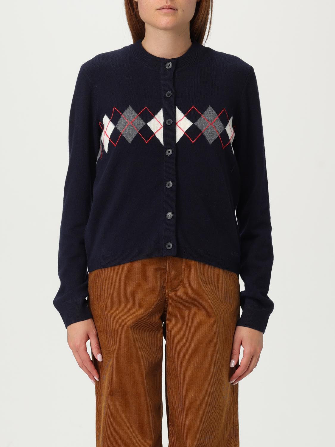Apc Crew Neck Argyle Pattern Knitwear In Blue