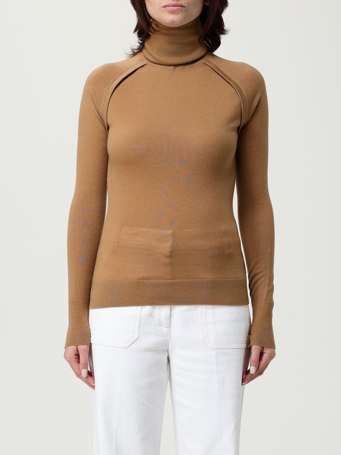 Victoria Beckham Wool Turtleneck Sweater In Brown