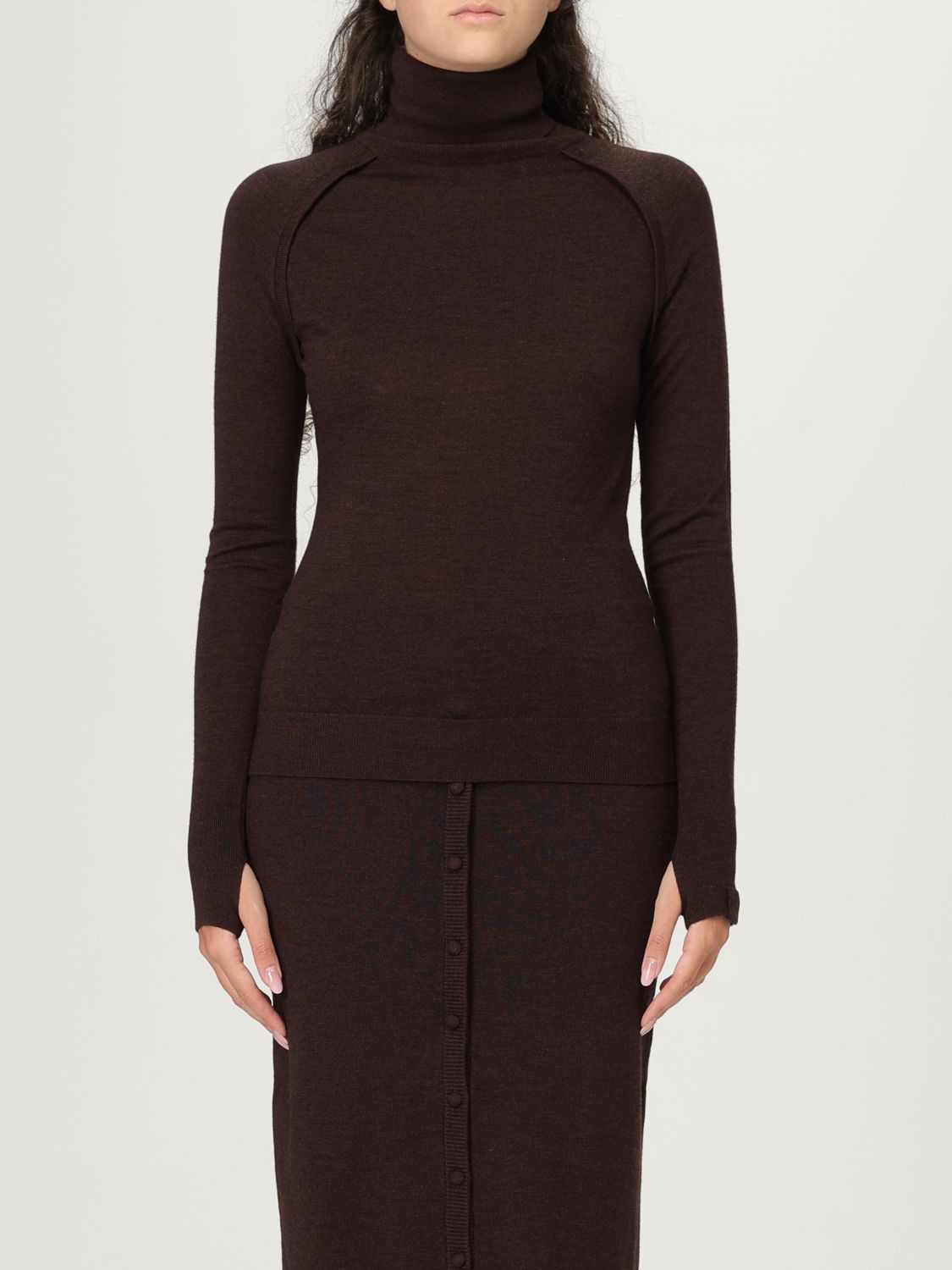 Victoria Beckham Brown Turtleneck Sweater In Wool In Brown