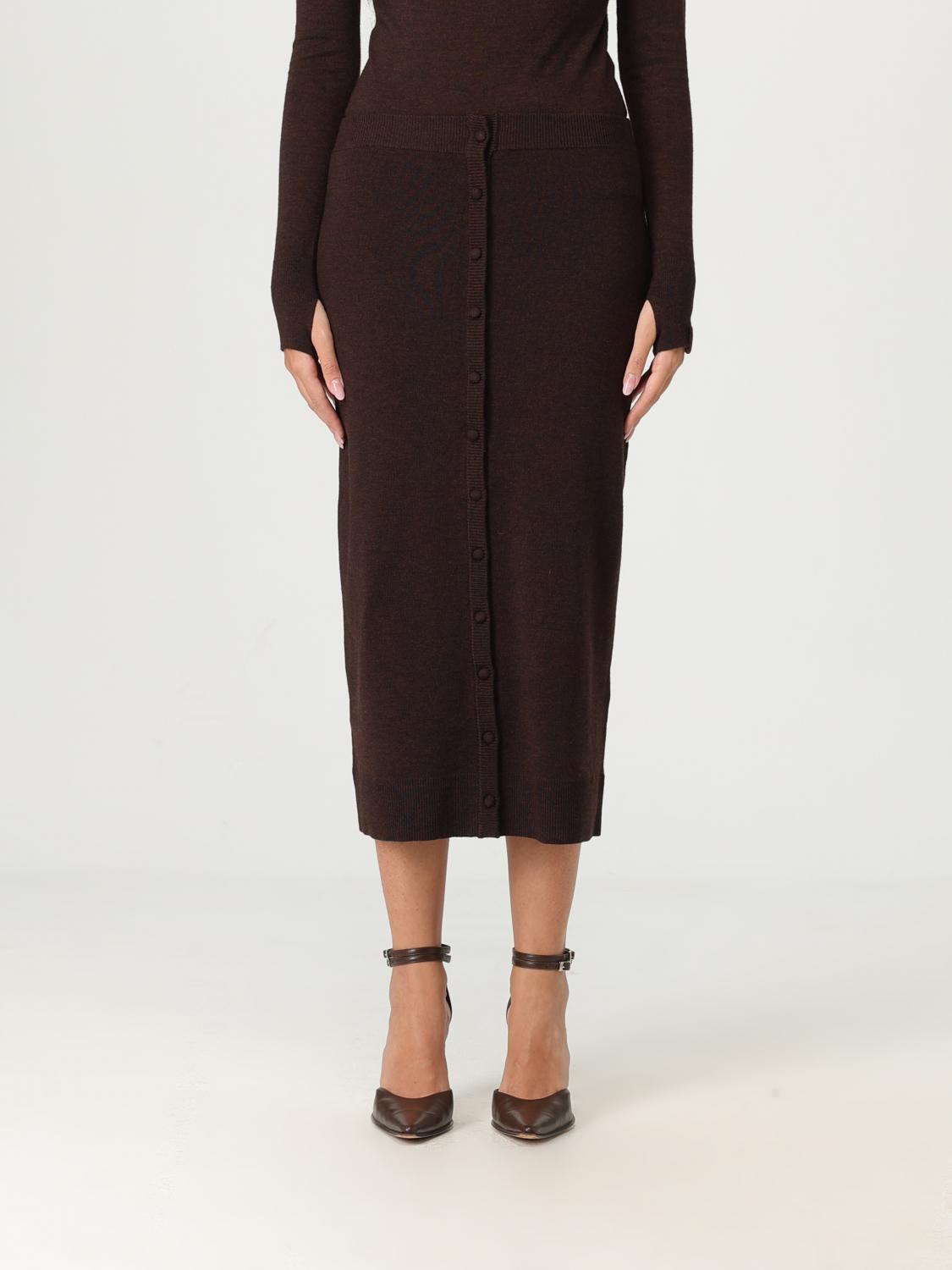 Victoria Beckham Wool Blend Button Detailing High Waist Skirt In Brown
