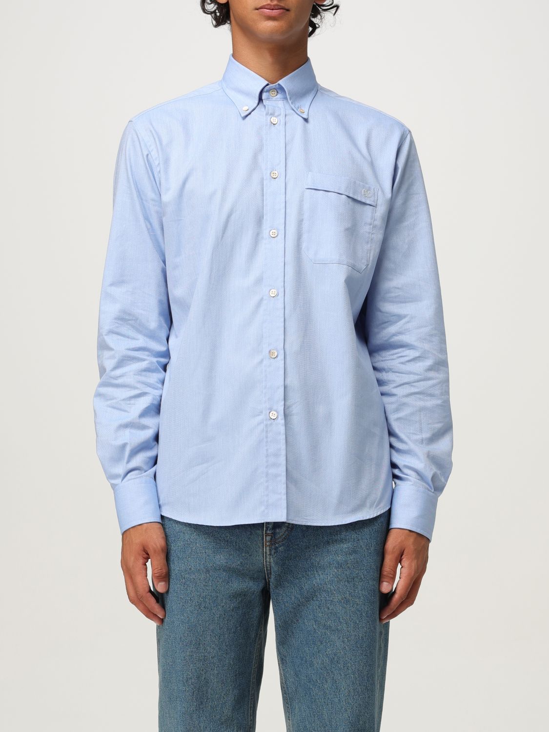 Valentino Camicia Maniche Lunghe Vlogo Signature Shirts Light Blue In Blue