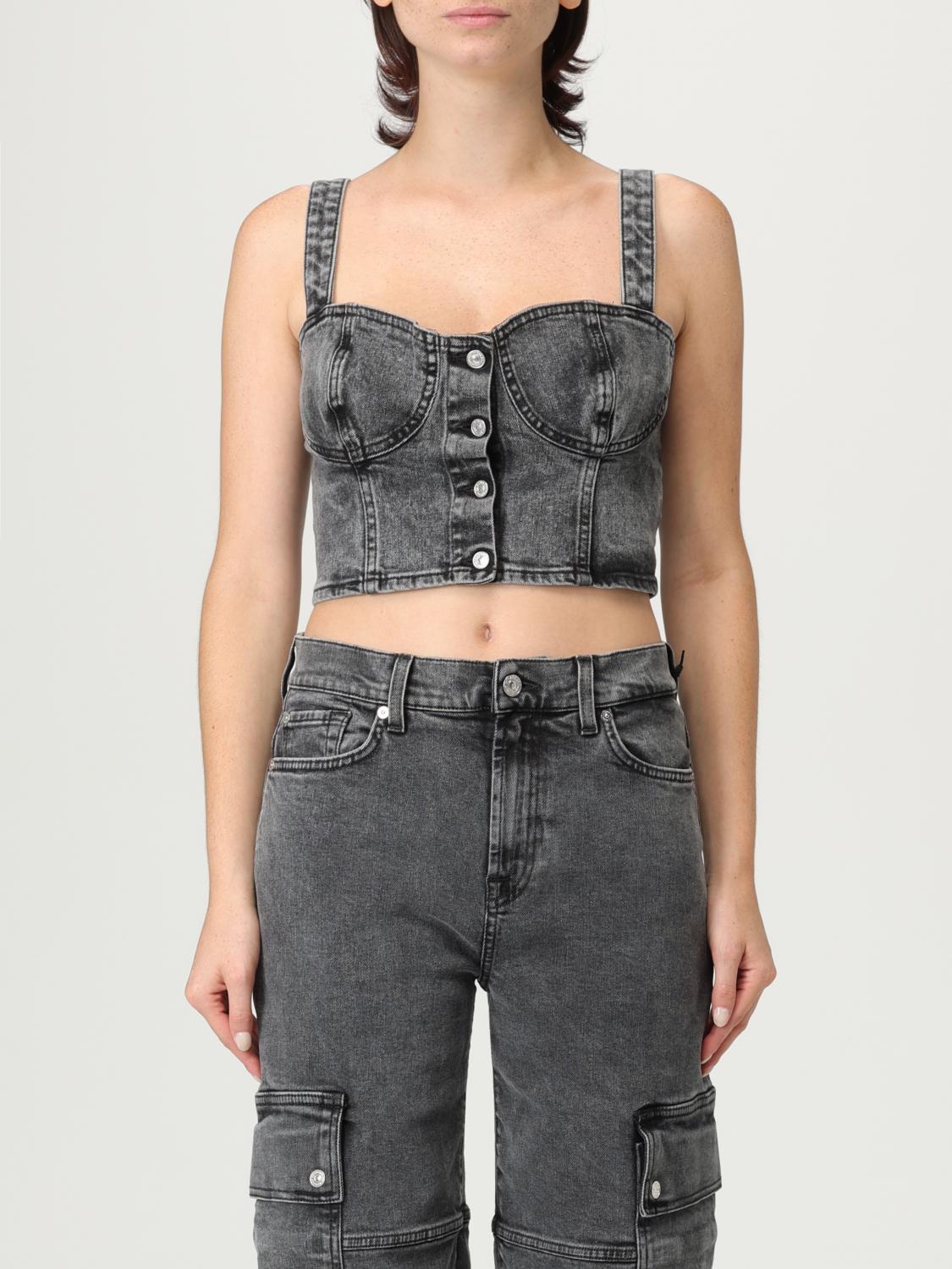 7 For All Mankind Top  Woman Color Black In Gray