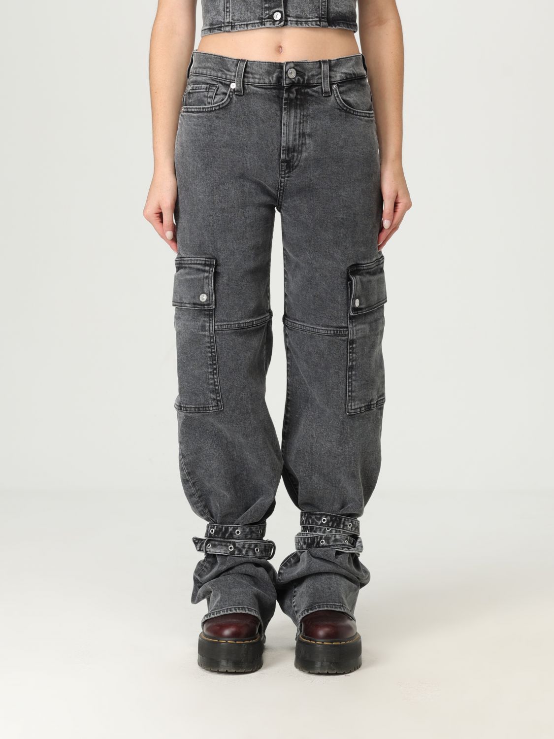 7 For All Mankind Jeans Woman Color Black In Gray
