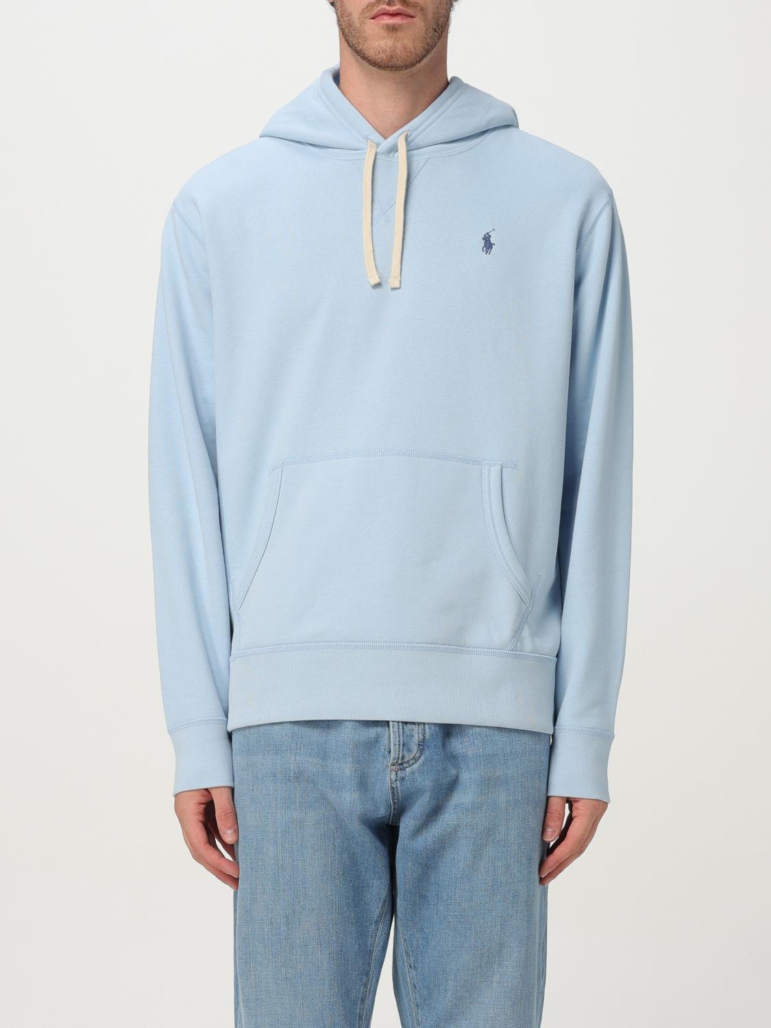 Polo Ralph Lauren Light Blue Drawstring Hooded Sweater With Front Pouch Pocket In Blue