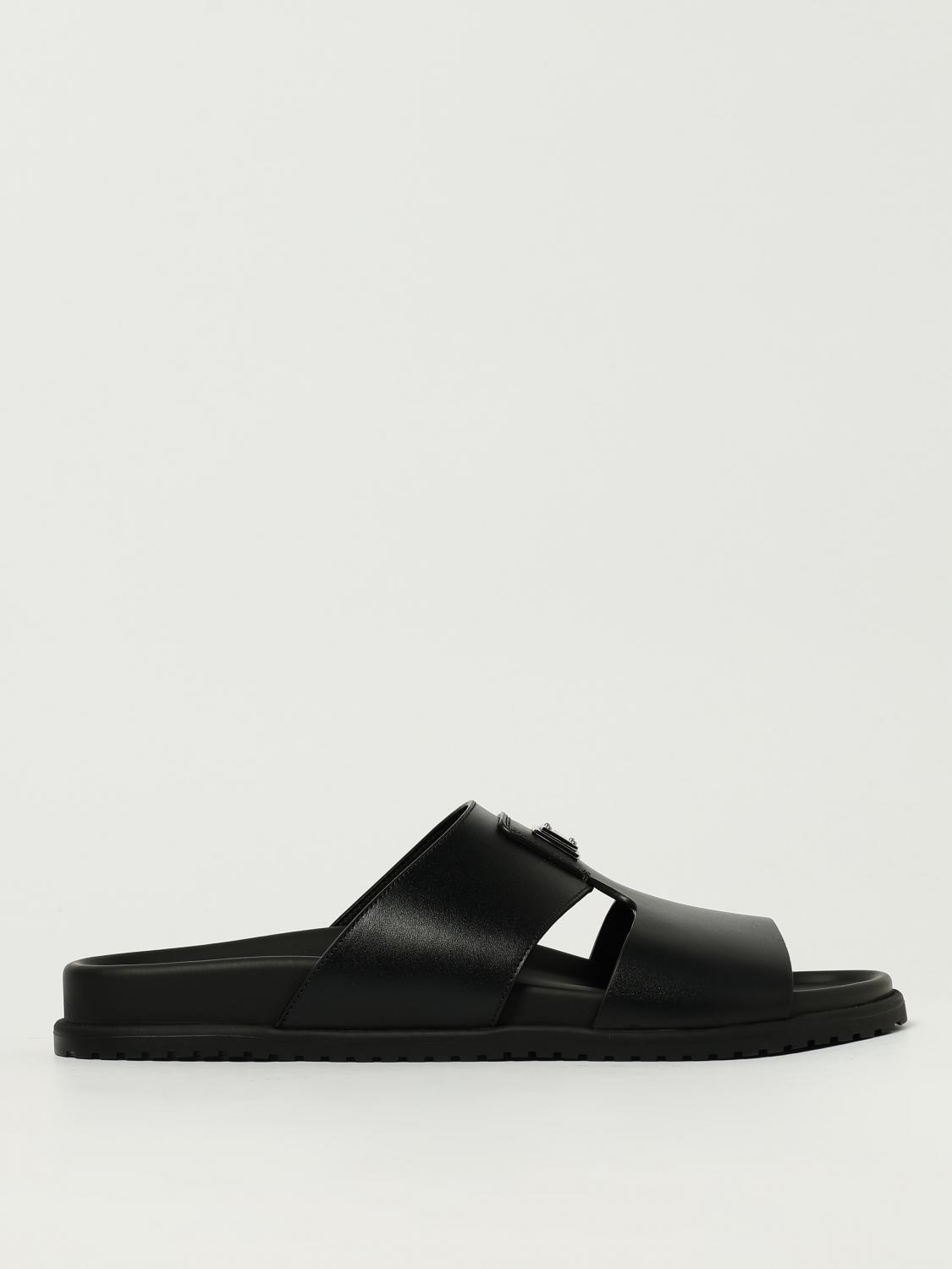 Dolce & Gabbana Logo-embellished Black Leather Sandals With Moulded Footbed In Black