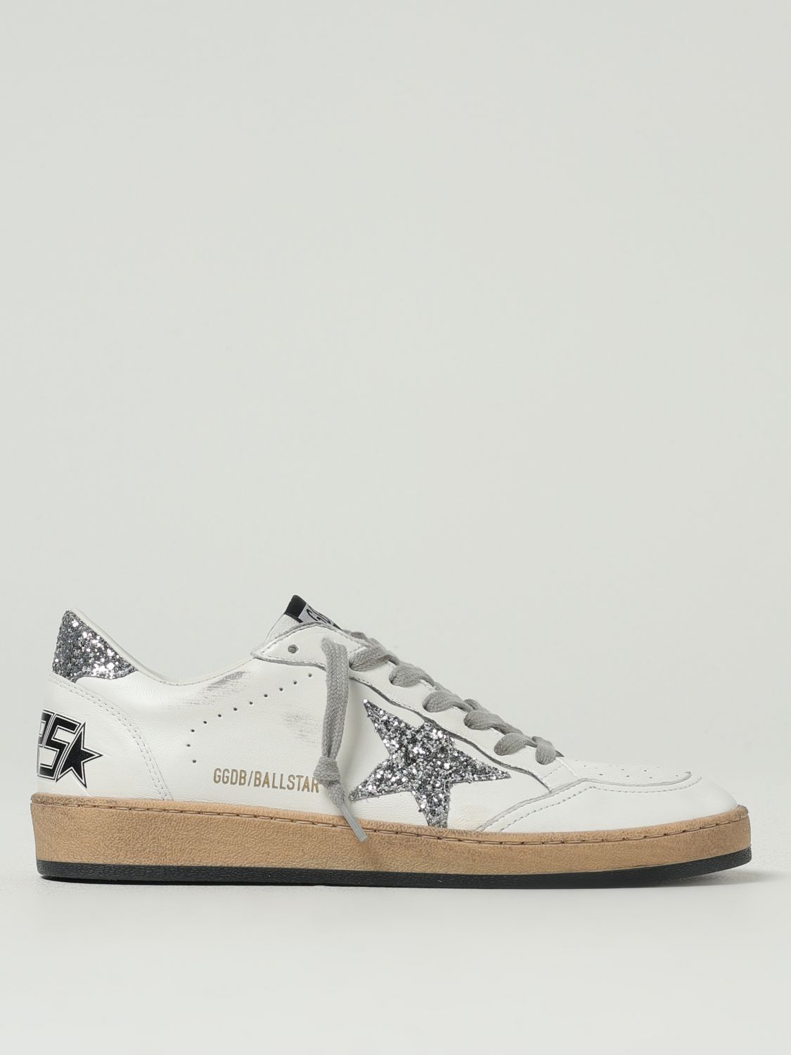 Golden Goose Low Top Leather Sneakers With Glitter Detail In White
