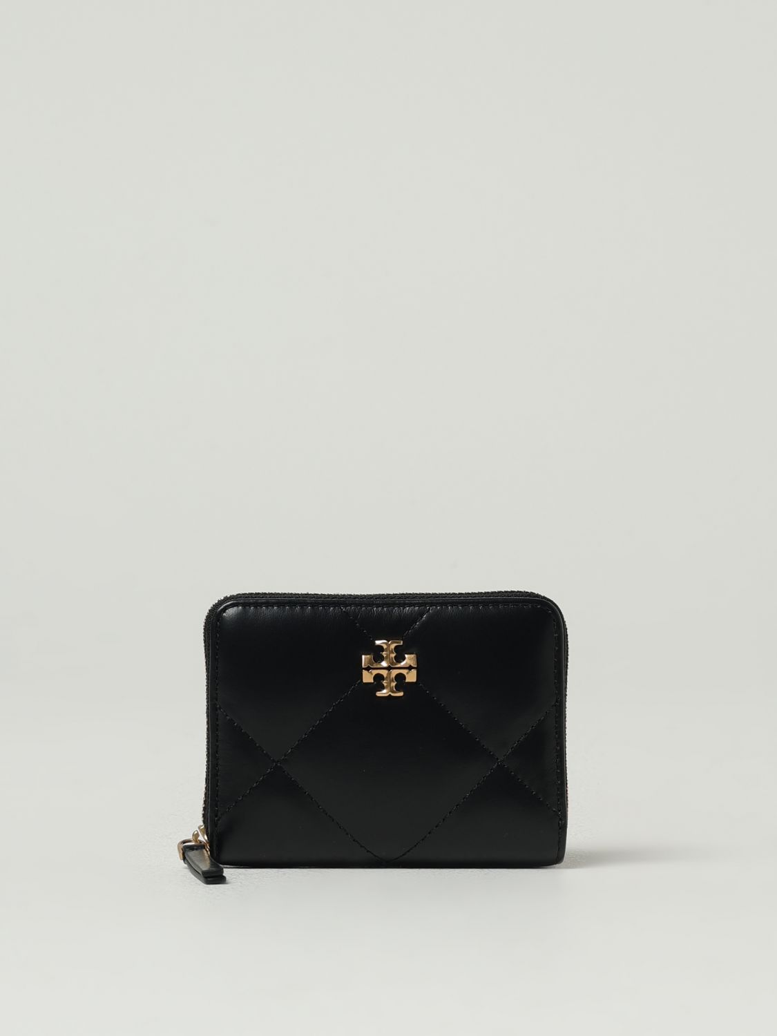 Tory Burch Small Kira Diamond Quilt Zip-around Wallet In Black