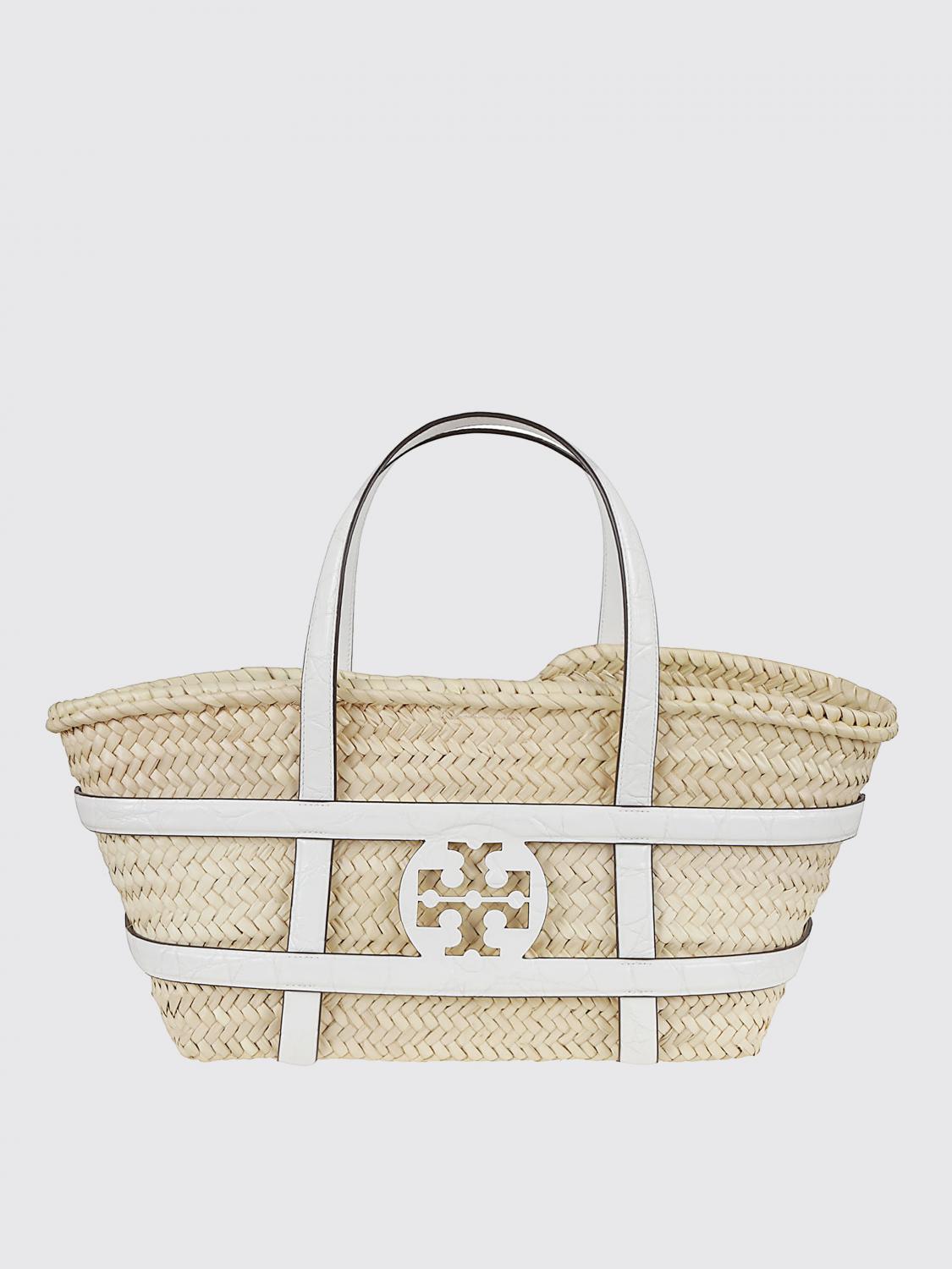 Tory Burch Woven White Leather Crossbody Bag With Iconic Logo In White