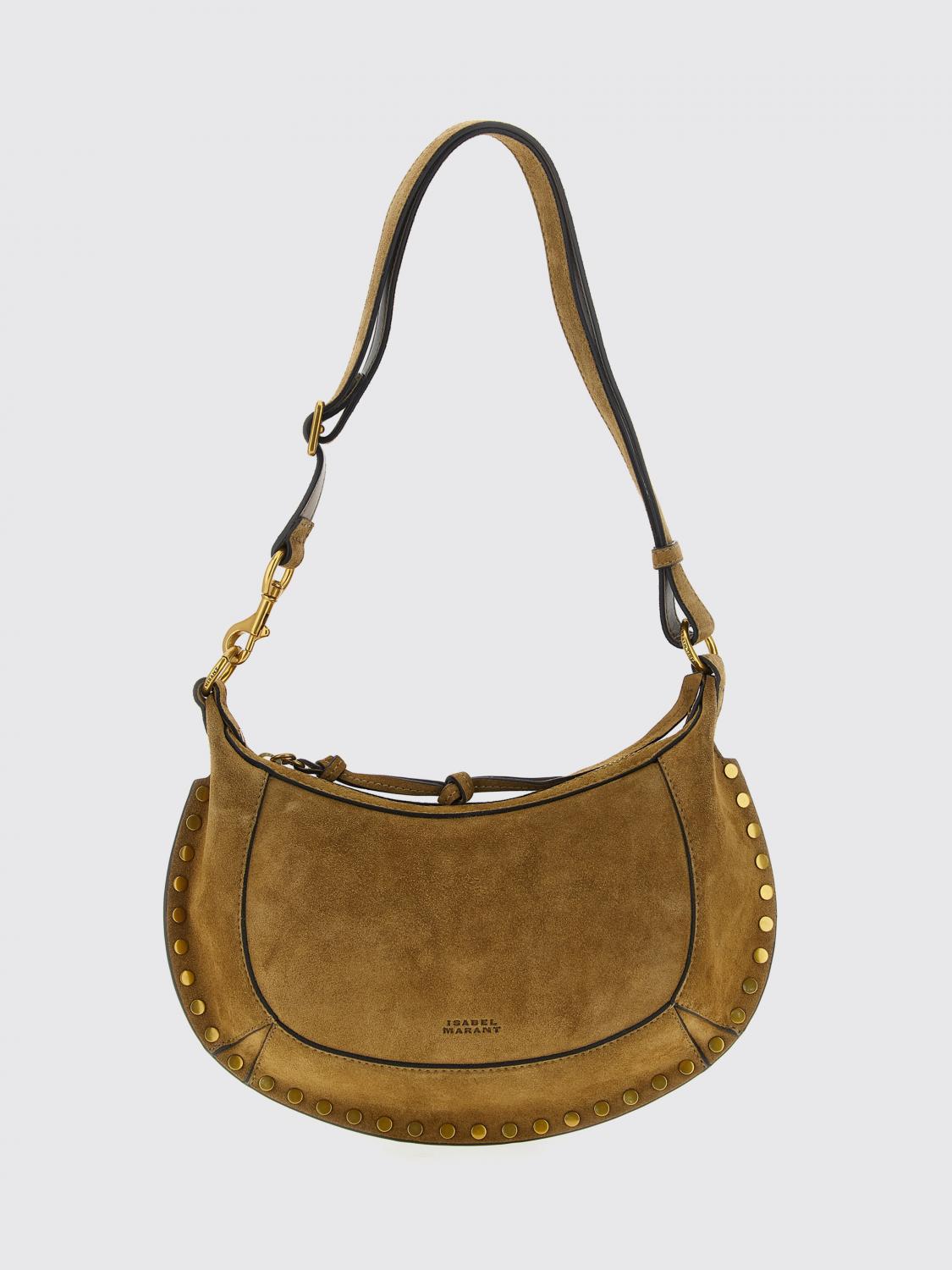 Isabel Marant Moon Shoulder Bag With Suede Finish And Studs In Gray