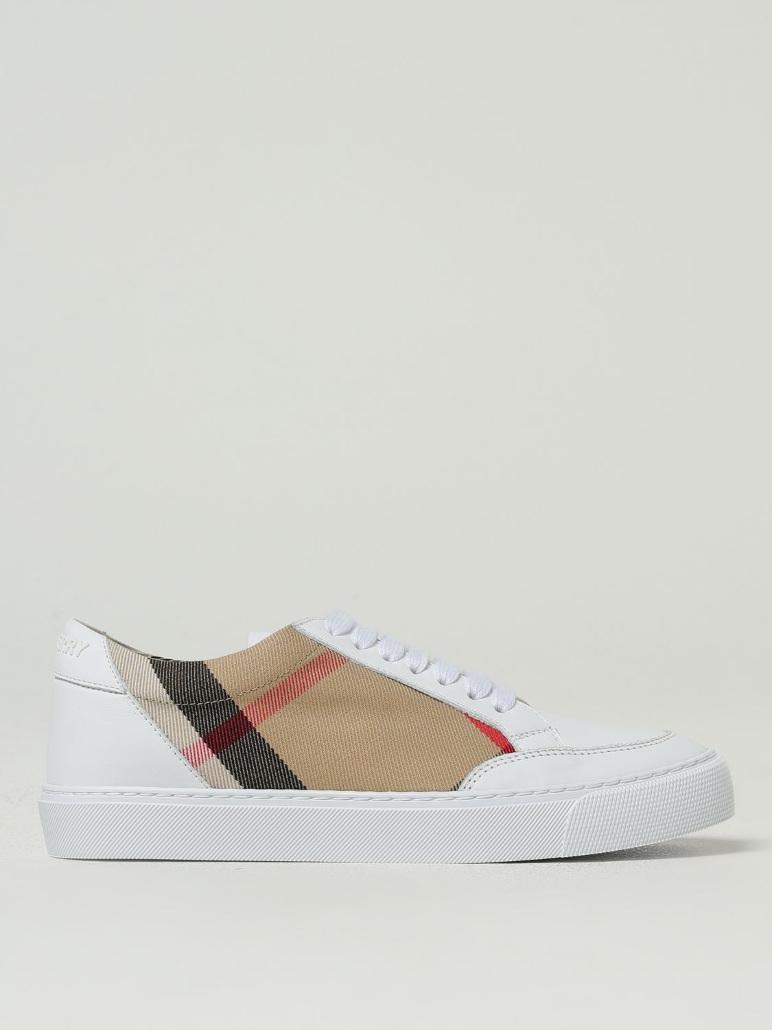 Burberry House Check Canvas And Leather Sneakers In White